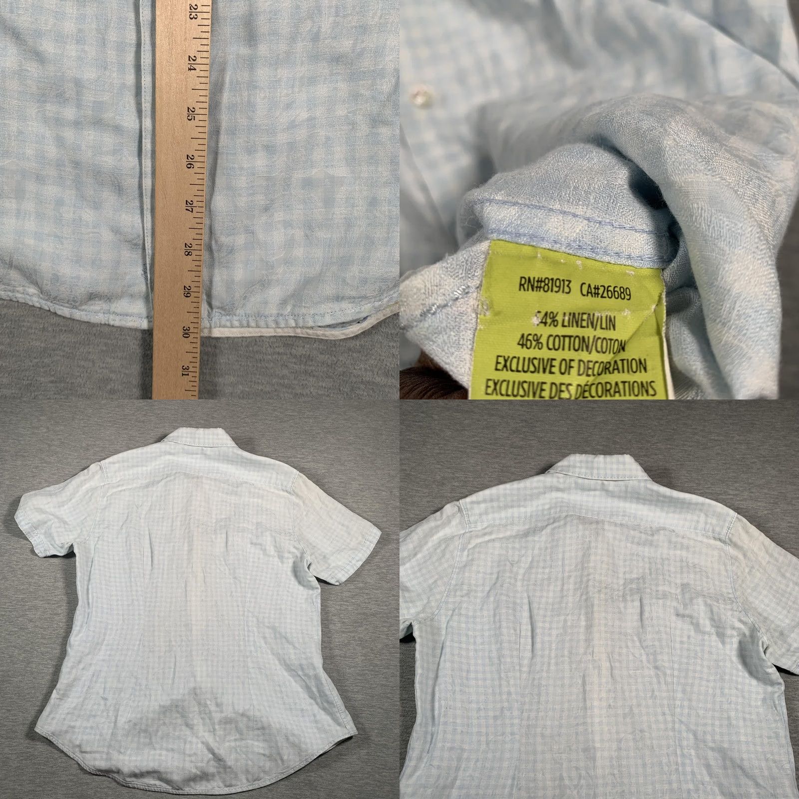 Robert Graham VINTAGE? No. Robert Graham Shirt Mens XL Linen Classic Fit Short Sleeve Button Front Blue Check Size US XL / EU 56 / 4 - 8 Thumbnail