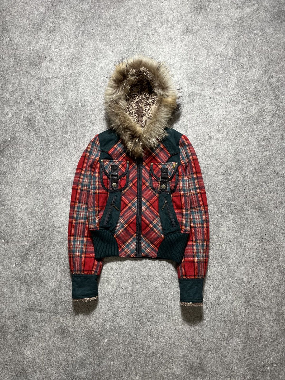 Japanese Brand ‼️SOLD‼️Egoist y2k Plaid Fur Jacket Size M / US 6-8 / IT 42-44 - 1 Thumbnail