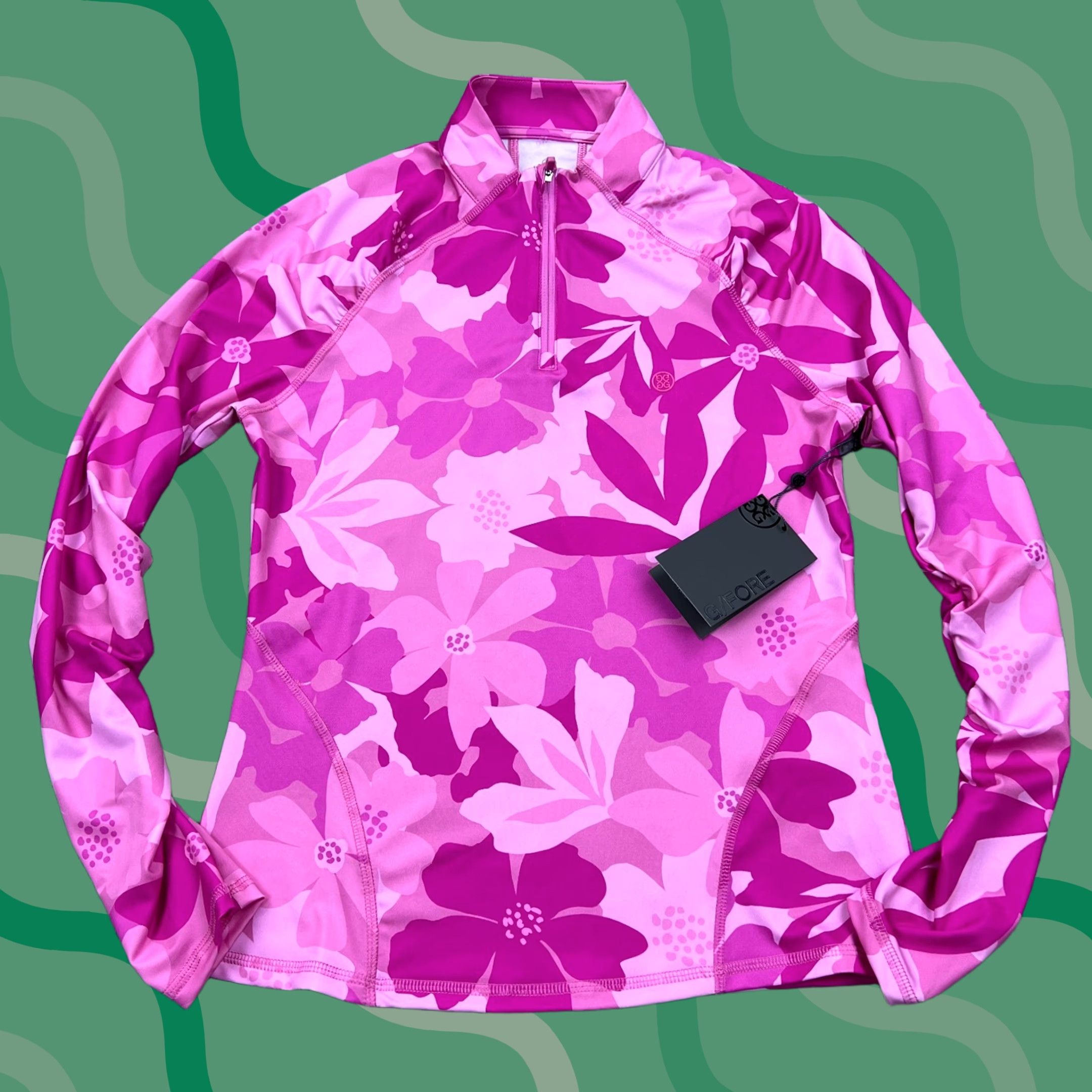 G/FORE G/FORE Womens Floral Camo Tech Jersey 1/4 Zip Golf Pullover Azalea Pink Sz S Top Size S / US 4 / IT 40 - 1 Thumbnail