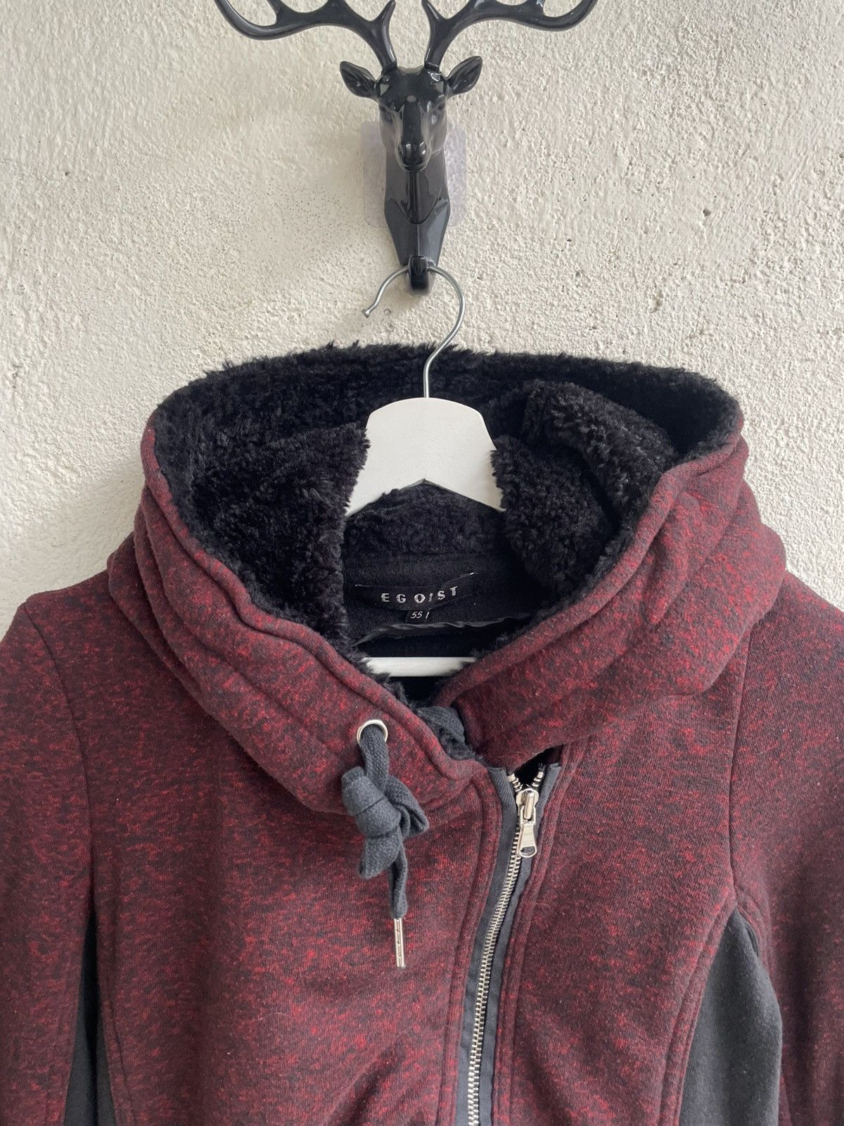 Undercover 2000s Egoist Fur Asymmetric Jacket Burgundy Gothic LGB ifsix Size US S / EU 44-46 / 1 - 2 Thumbnail