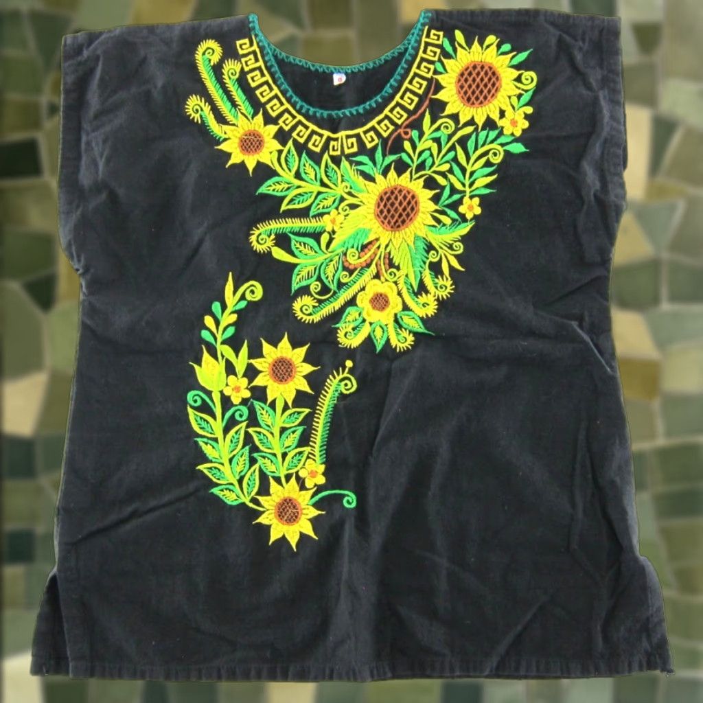 Vintage VINTAGE Black Yellow Green Daisy Floral 100% Cotton Mexican Peasant Blouse M Size M / US 6-8 / IT 42-44 - 1 Thumbnail