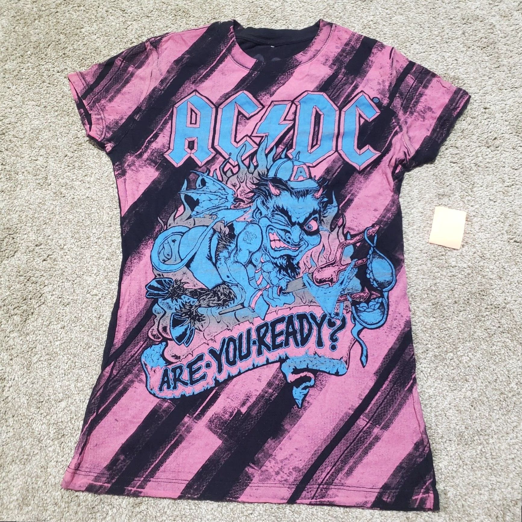 Pinko AC/DC Shirt Pink Black Short Sleeve Are You Ready Angus Devil Rock Band S Small Women T-Shirt Round Neck Multicolor 50s 60s Concert Womens" Size S / US 4 / IT 40 - 2 Thumbnail
