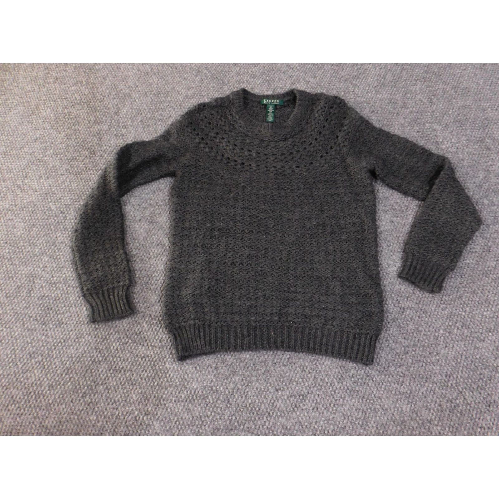 Ralph Lauren VINTAGE Lauren Ralph Lauren Sweater Womens M Gray Alpaca Blend Open Knit Crewneck Size M / US 6-8 / IT 42-44 - 2 Thumbnail