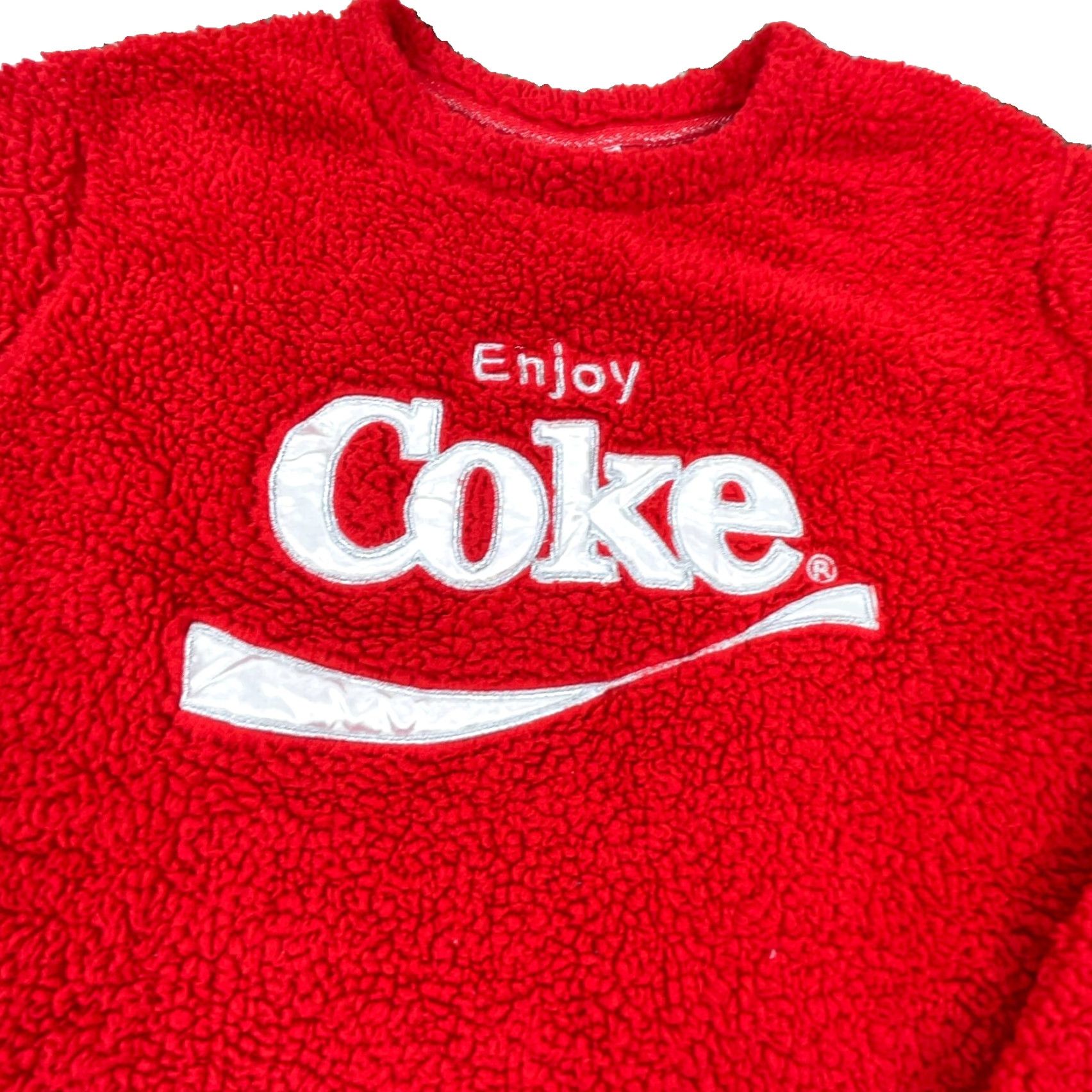 Vintage Coca-Cola Sweater Women Large Red Deep Pile Sherpa Fleece Crewneck Sweatshirt Size L / US 10 / IT 46 - 3 Thumbnail