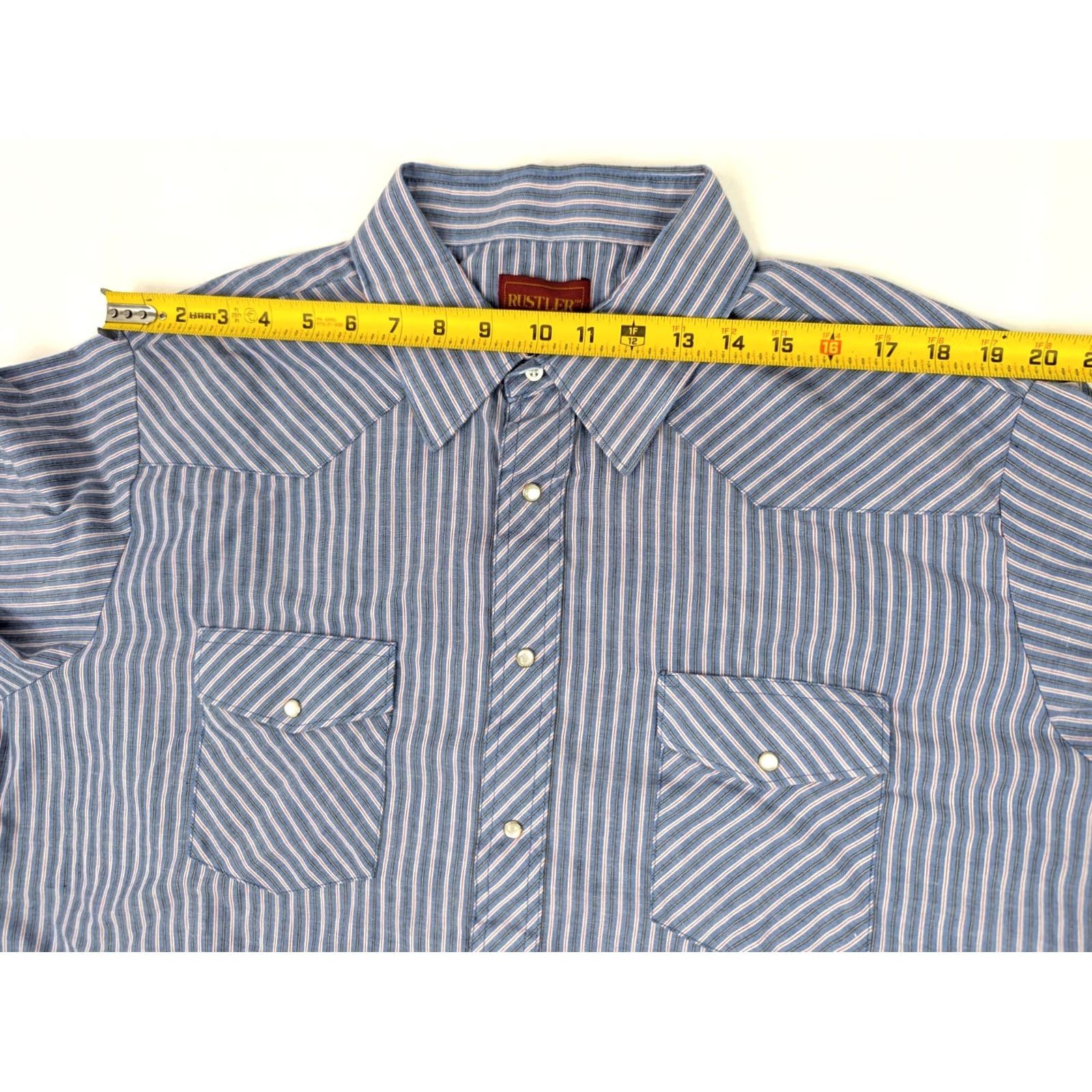 Vintage VINTAGE Rustler Shirt Men 2XL Western Pearl Snap Striped Blue Red X-Long Tails Button-Up Shirt Size US XXL / EU 58 / 5 - 6 Thumbnail