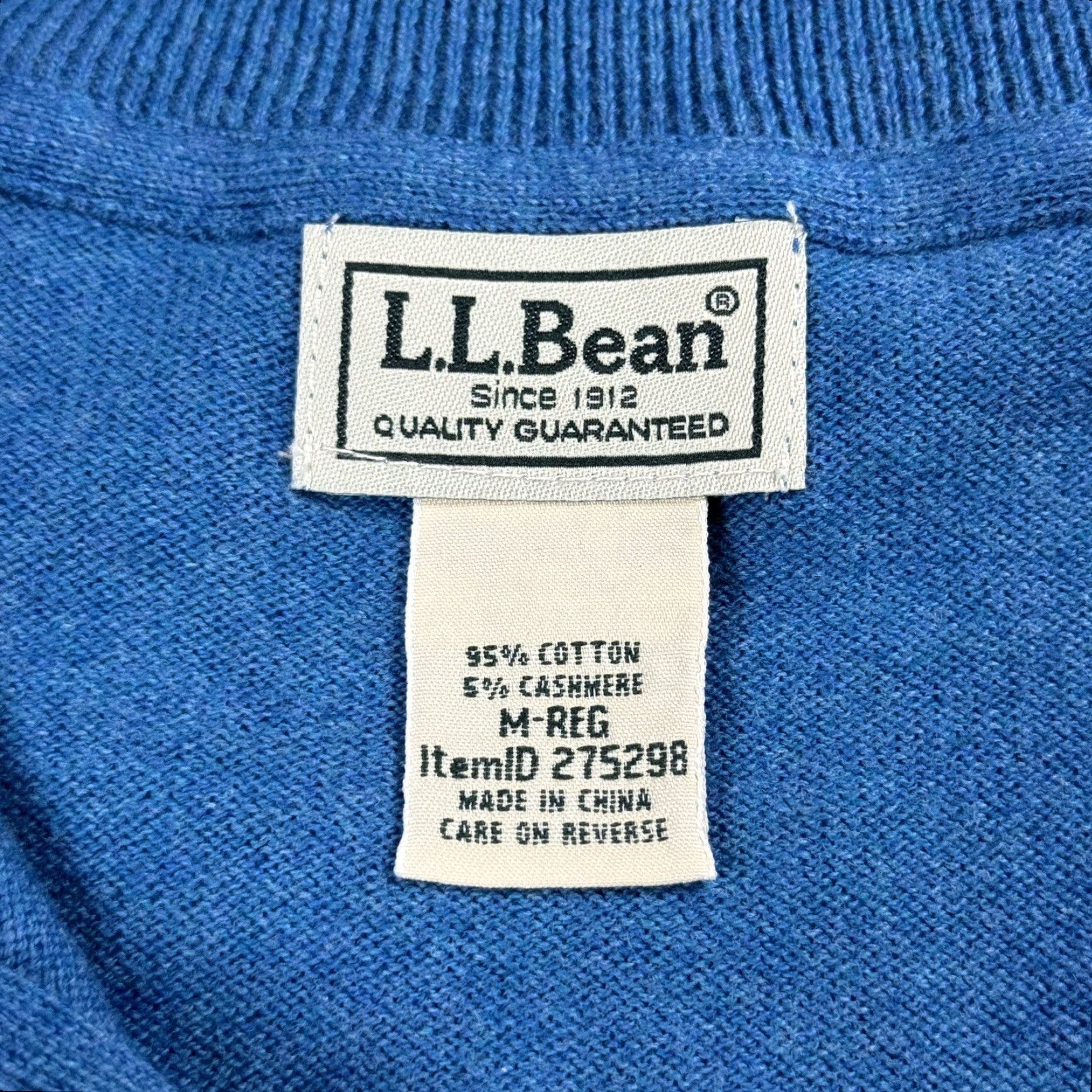 LL BEAN Sweater Mens Medium Teal Blue Cotton Cashmere Blend 1/4 Zip Mock 275298