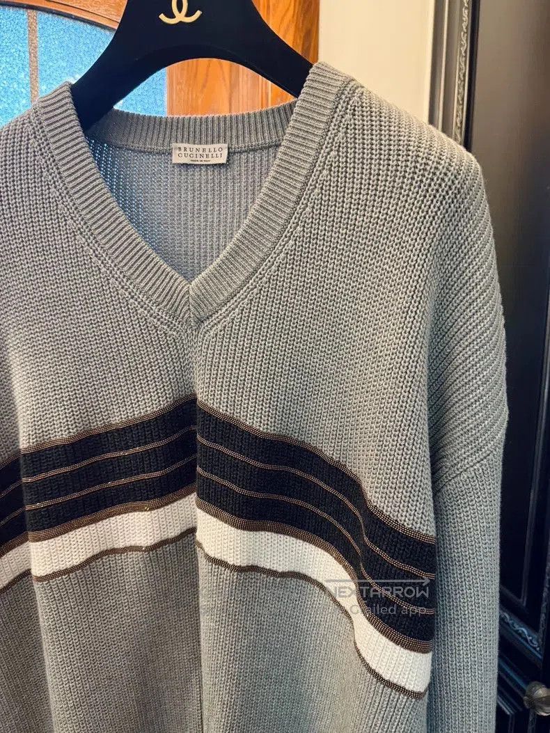 Brunello Cucinelli Brunello Cucinelli Beaded Cotton Sweater. Size US L / EU 52-54 / 3 - 2 Thumbnail
