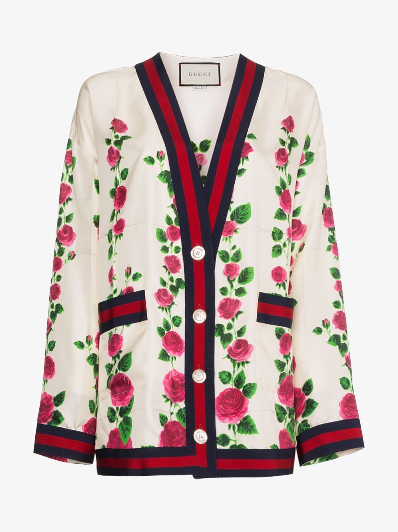 Gucci Rose Garden Print Silk Cardigan