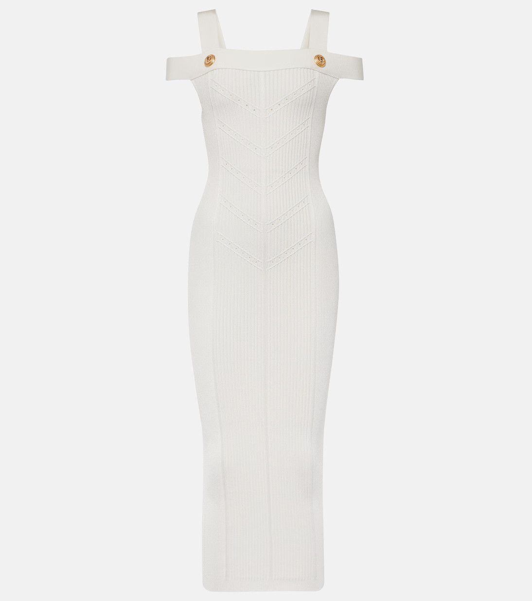 Balmain o1s1wg110725 Ribbed Knit Jersey Midi Dress in White Size M / US 6-8 / IT 42-44 - 1 Thumbnail