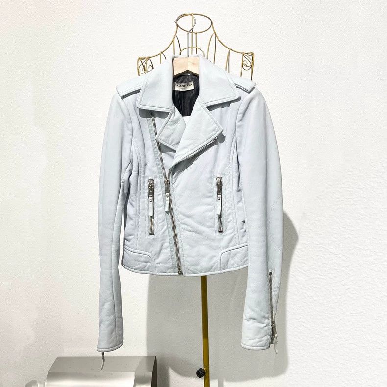 Balenciaga Balenciaga size 38 Light blue motorcycle leather jacket Size XS / US 0-2 / IT 36-38 - 1 Thumbnail