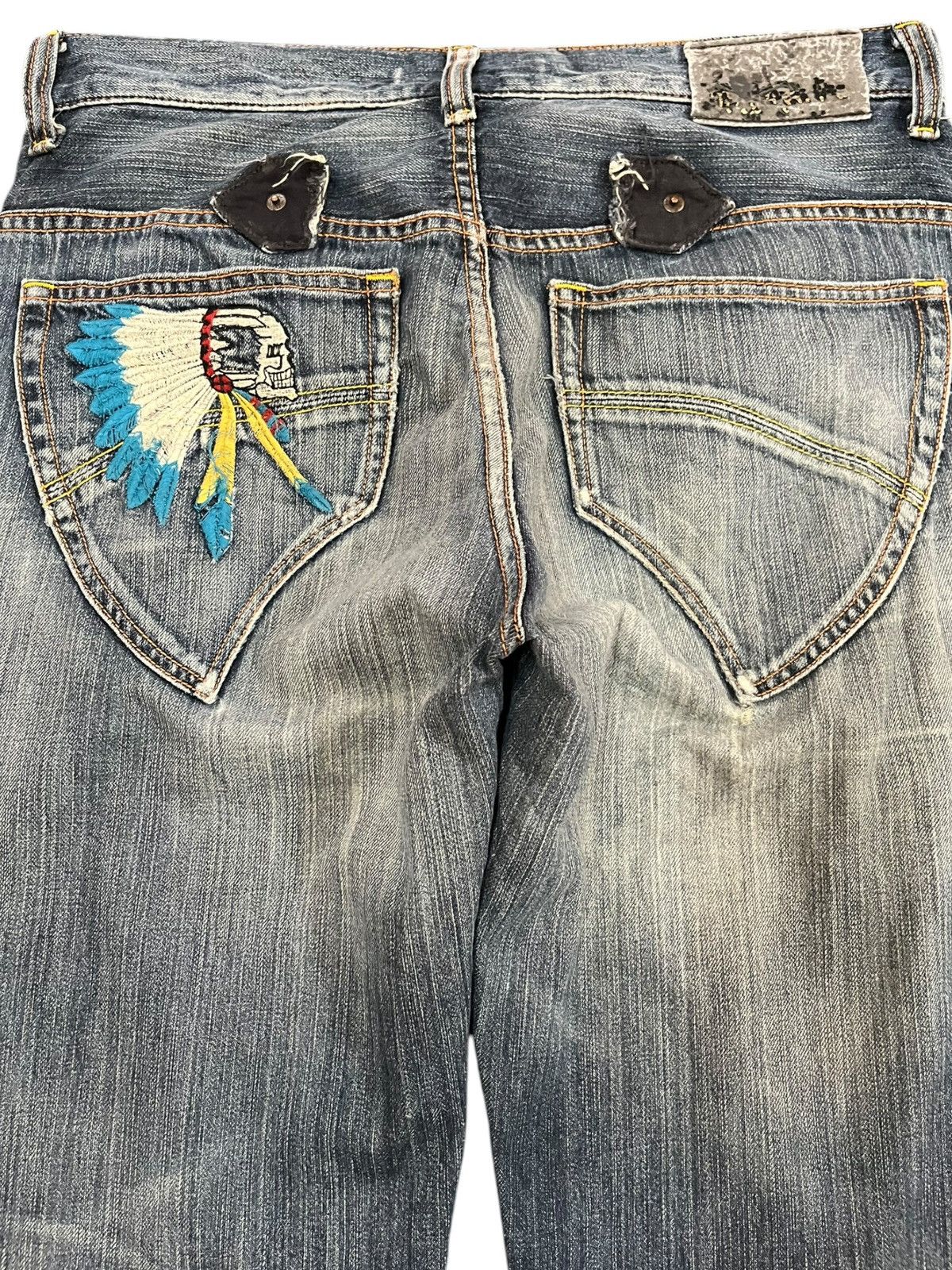 Edwin Vintage Rush Hour Red Indian Embroidded Buckle Belt Denim Size US 33 - 3 Thumbnail