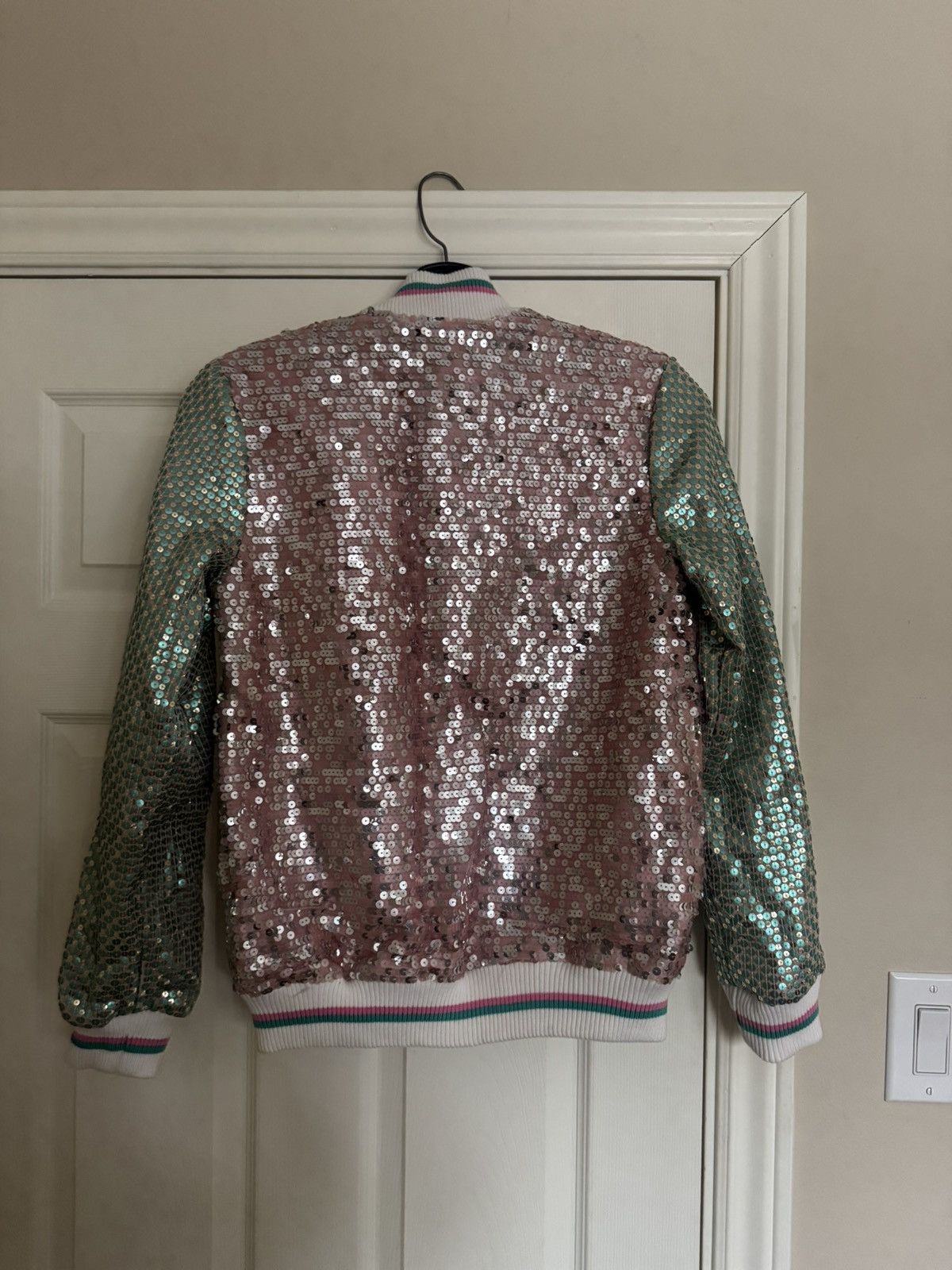 Other Sequin Designer Bomber Jacket in Pink and Green Unisex Size US XS / EU 42 / 0 - 4 Thumbnail