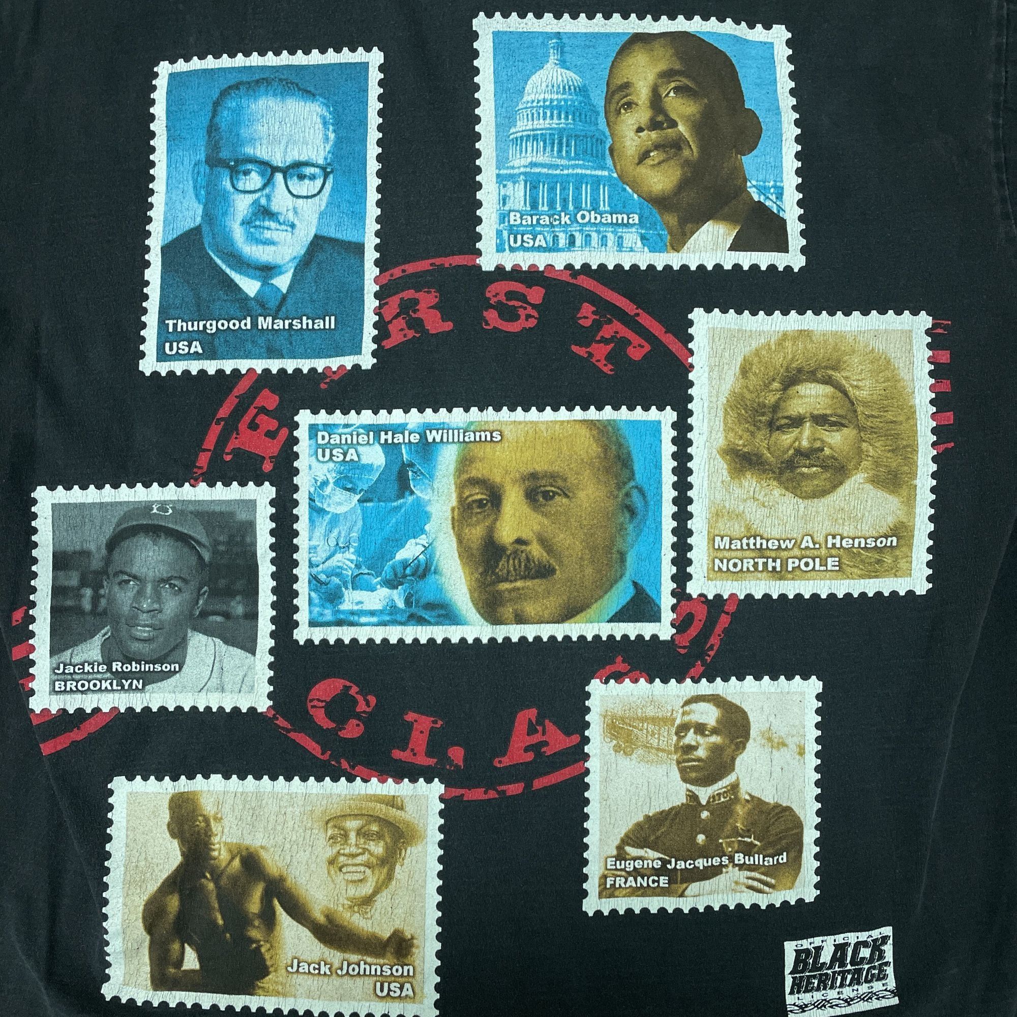 Vintage Phat Doc Black History Stamps All Over Print Black T-Shirt Size US XXL / EU 58 / 5 - 2 Thumbnail