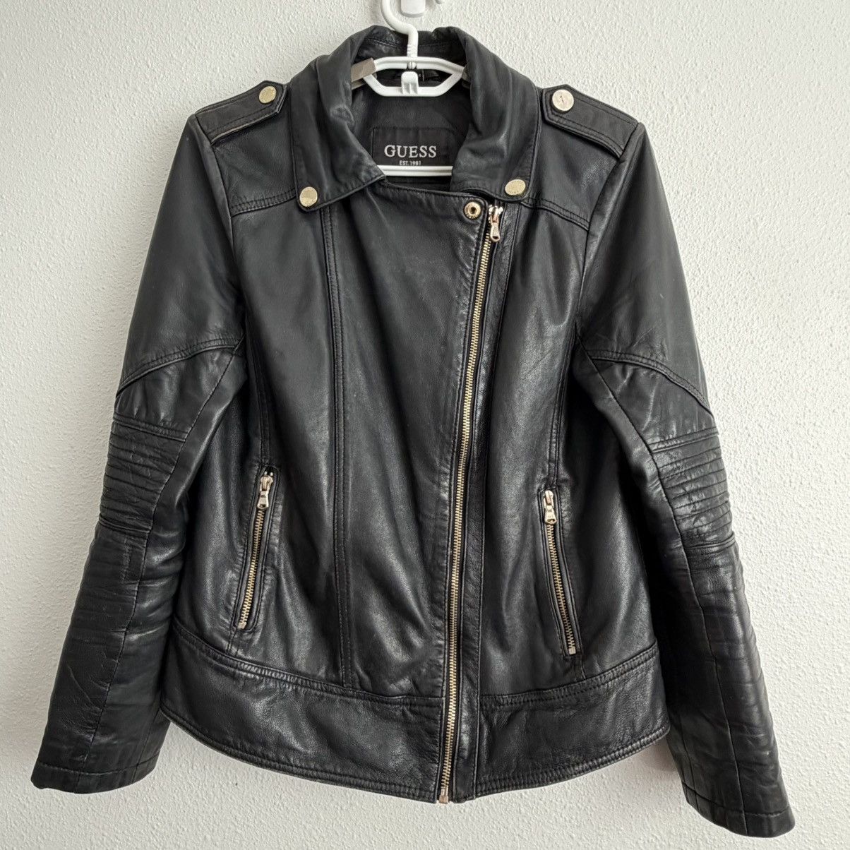 Guess GUESS 100% Genuine Leather Moto Jacket Women’s Medium Black Size US M / EU 48-50 / 2 - 2 Thumbnail