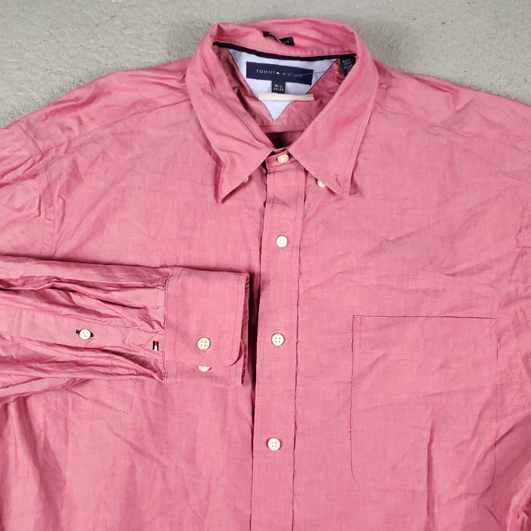 Tommy Hilfiger Tommy Hilfiger Dress Shirt Mens 16.5 Red Solid Cotton Long Sleeve Button-Down Size 42R - 2 Thumbnail