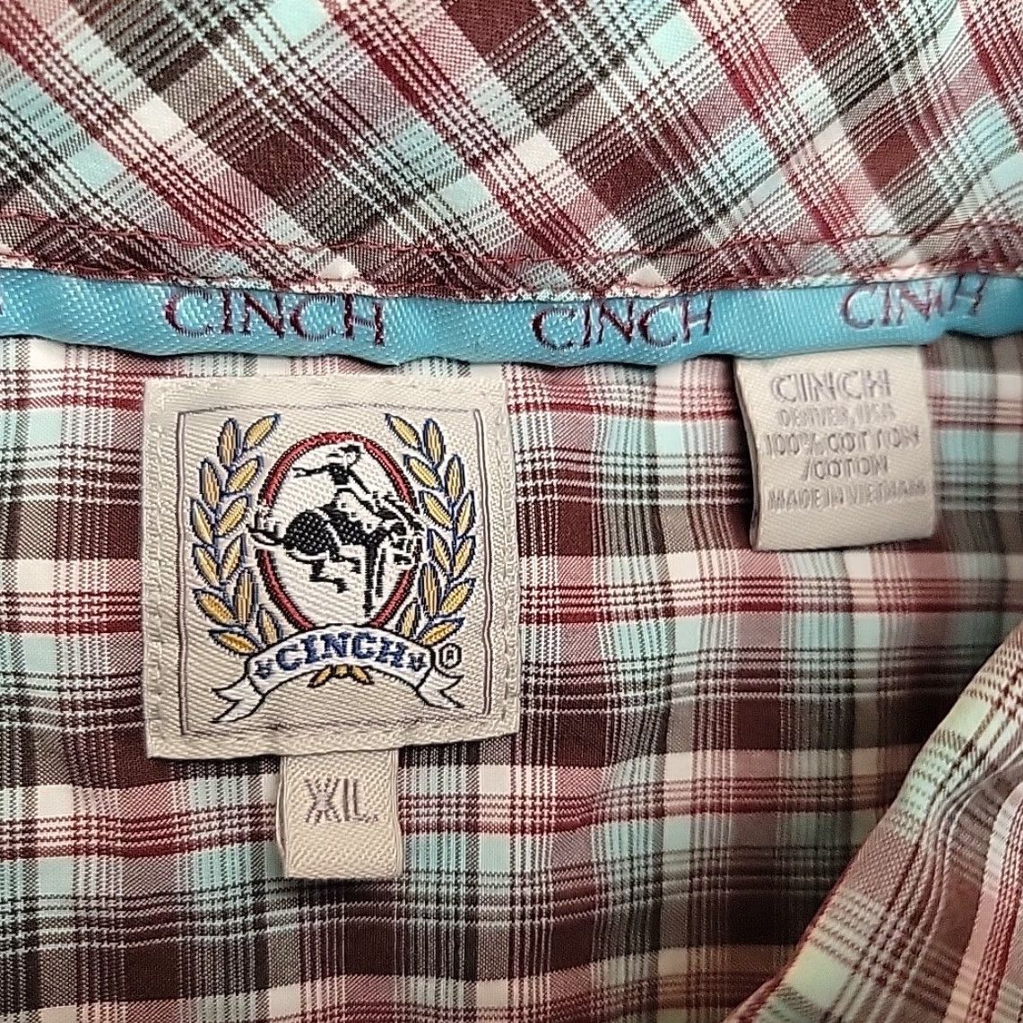 Vintage Cinch Shirt Mens XL Maroon Plaid Long Sleeve Button Western Cowboy Ranch Rodeo Shirt Size US XL / EU 56 / 4 - 4 Thumbnail