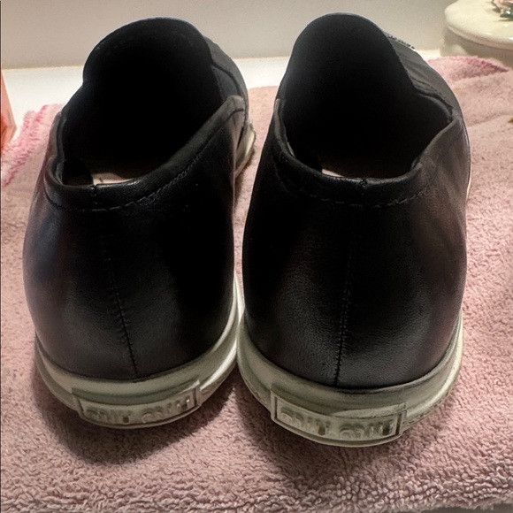 Miu Miu Miu Miu Black and Silver Slip-On Loafers Size US 8.5 / IT 38.5 - 3 Thumbnail