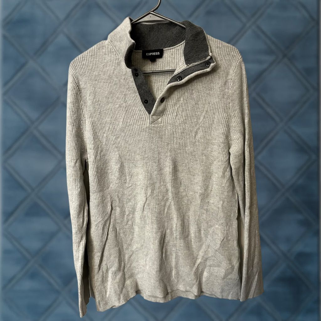 Express Express Sweater Mens Large Grey Cotton 1/4 Zip Ribbed Size Size US L / EU 52-54 / 3 - 1 Thumbnail