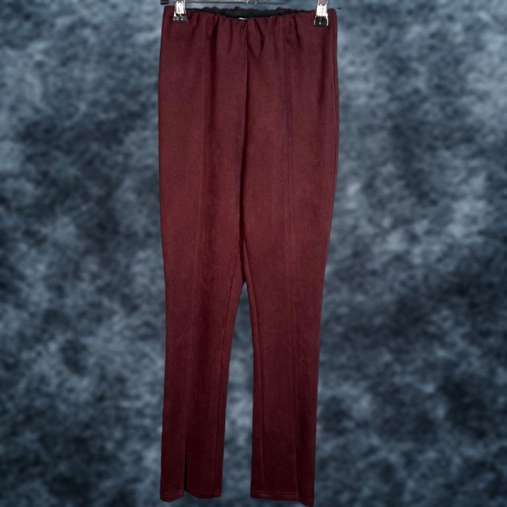 AVEC LES FILLES Avec Les Filles Womens XS Burgundy Faux Suede Textured Stretch Pants Size 26" / US 2 / IT 38 - 1 Thumbnail