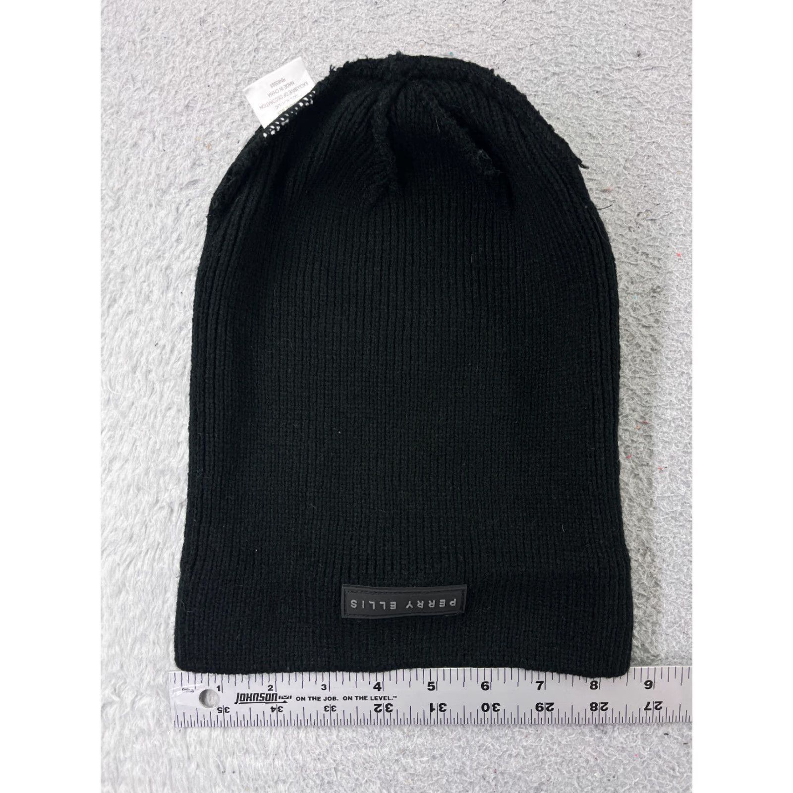 Perry Ellis Perry Ellis Beanie Toque Mens One Size Black Knit 100% Acrylic Embroidered Logo Beanie Accessories Men Black Logo Ski Theme 90s Mens Size ONE SIZE - 4 Thumbnail