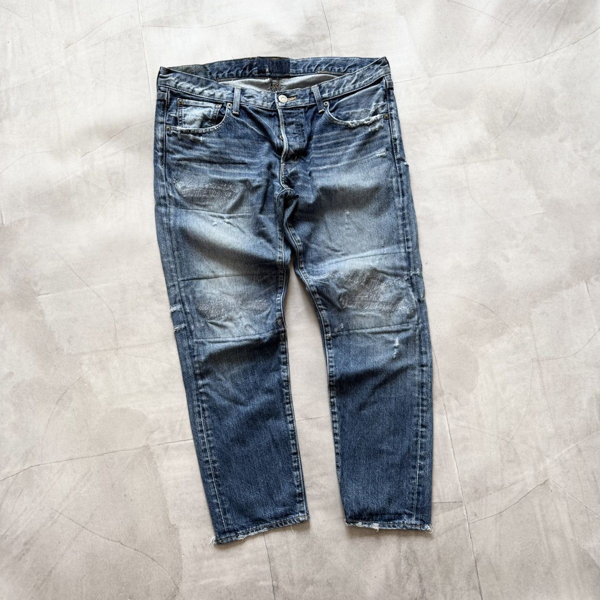 Samurai Jeans Archive Japan Moussy Distressed Trashed Blue Jeans Y2K Size US 31 - 1 Thumbnail