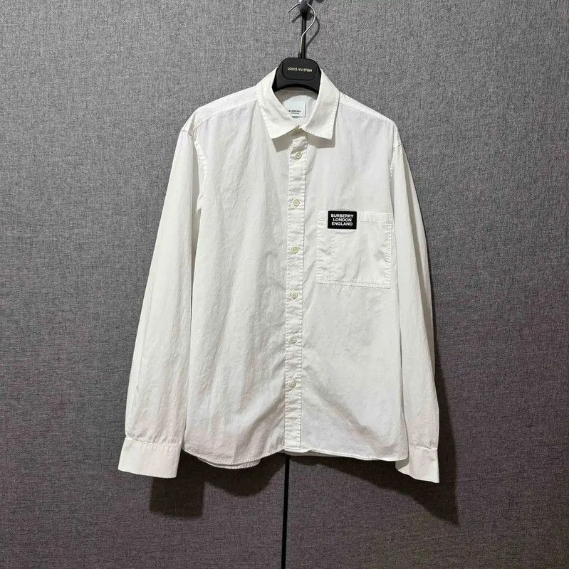 Burberry Burberry White Cotton Embroidered Logo Shirt Size US M / EU 48-50 / 2 - 1 Thumbnail