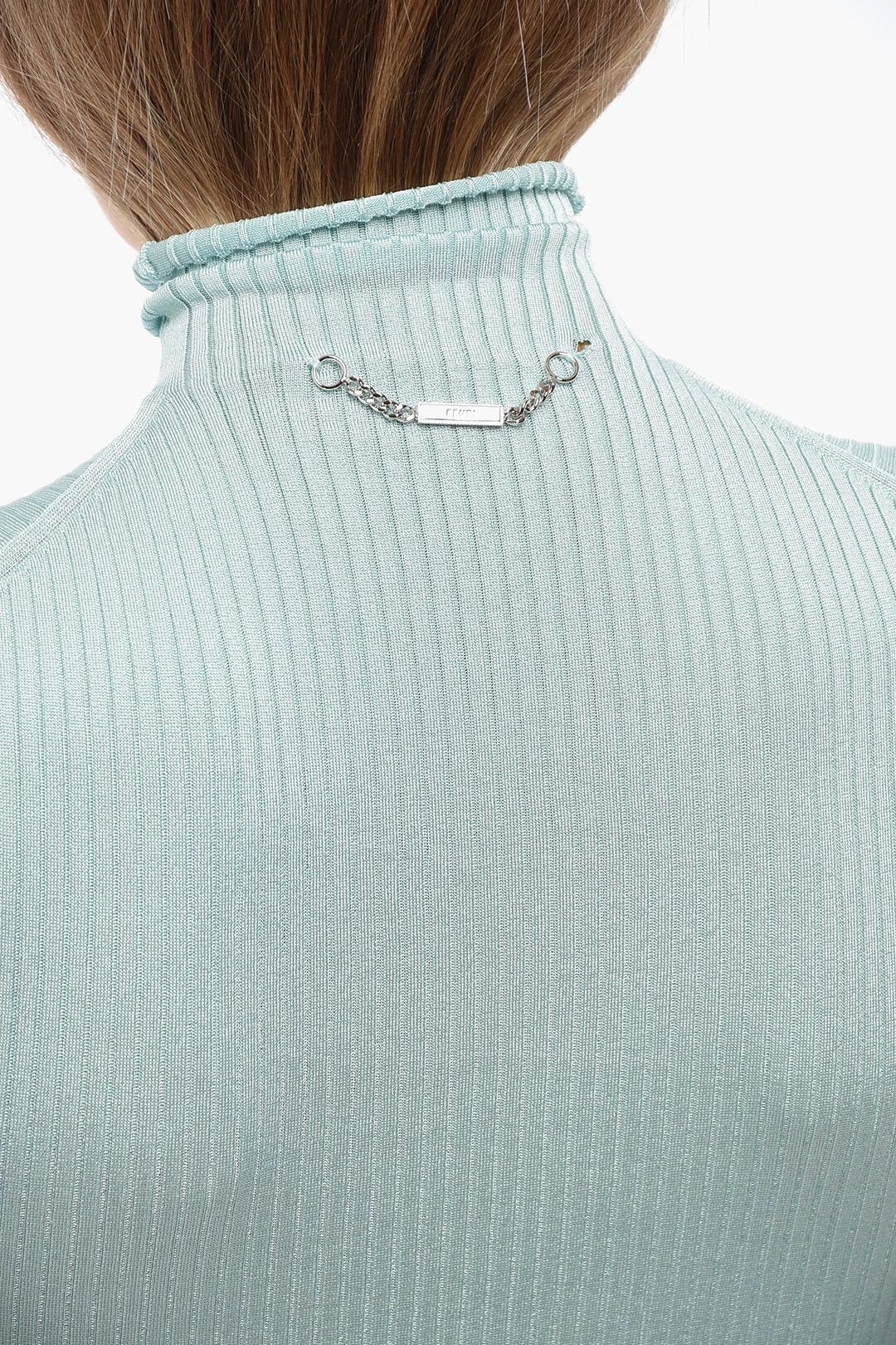 Fendi og1mm0326 Ribbed Hi-Neck Bodysuit in Light Blue Size XS / US 0-2 / IT 36-38 - 4 Thumbnail