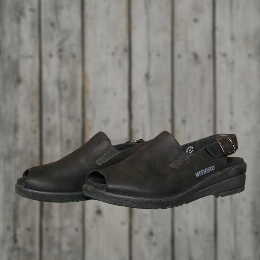Mephisto VINTAGE Mephisto Nonny Black Nubuck Peep Toe Slingback Sandals EUR 37 ≈ US 7 Slingback Women Sandal Nubuck Mephisto Nonny Black 37 US7 Women Size US 7 / IT 37 - 1 Thumbnail