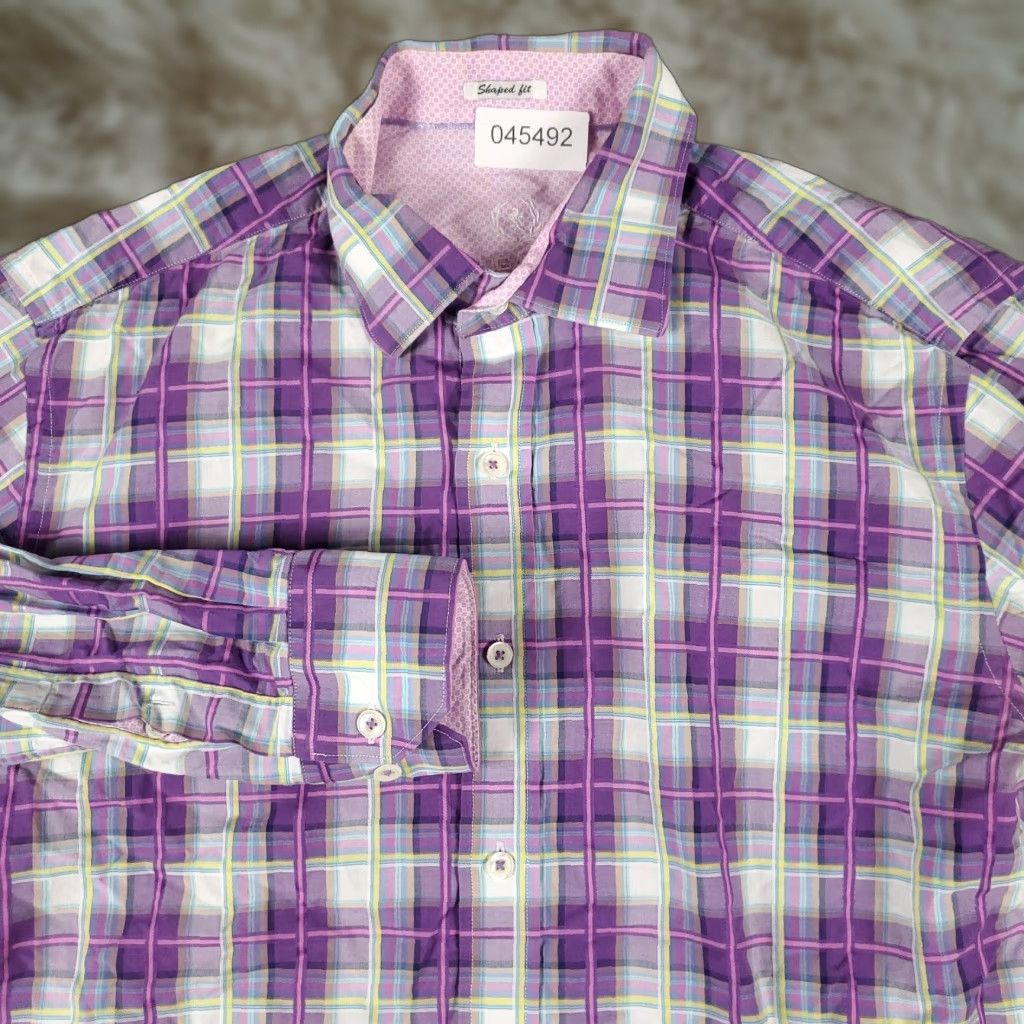 BUGATCHI Bugatchi Uomo Shirt Mens Medium Purple Plaid Button-Up Long Sleeve Regular Fit Size US M / EU 48-50 / 2 - 1 Thumbnail