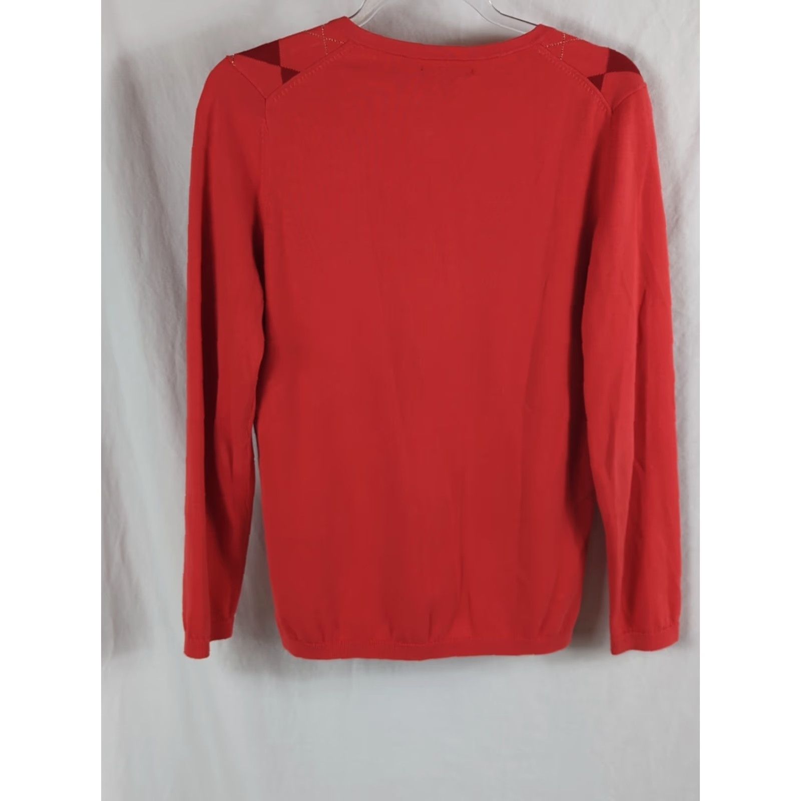 Tommy Hilfiger Tommy Hilfiger Womens M Argyle Diamond V-Neck Cotton Knit Sweater Pullover Long Sleeve Logo Embroidered Orange Red Size M / US 6-8 / IT 42-44 - 5 Thumbnail
