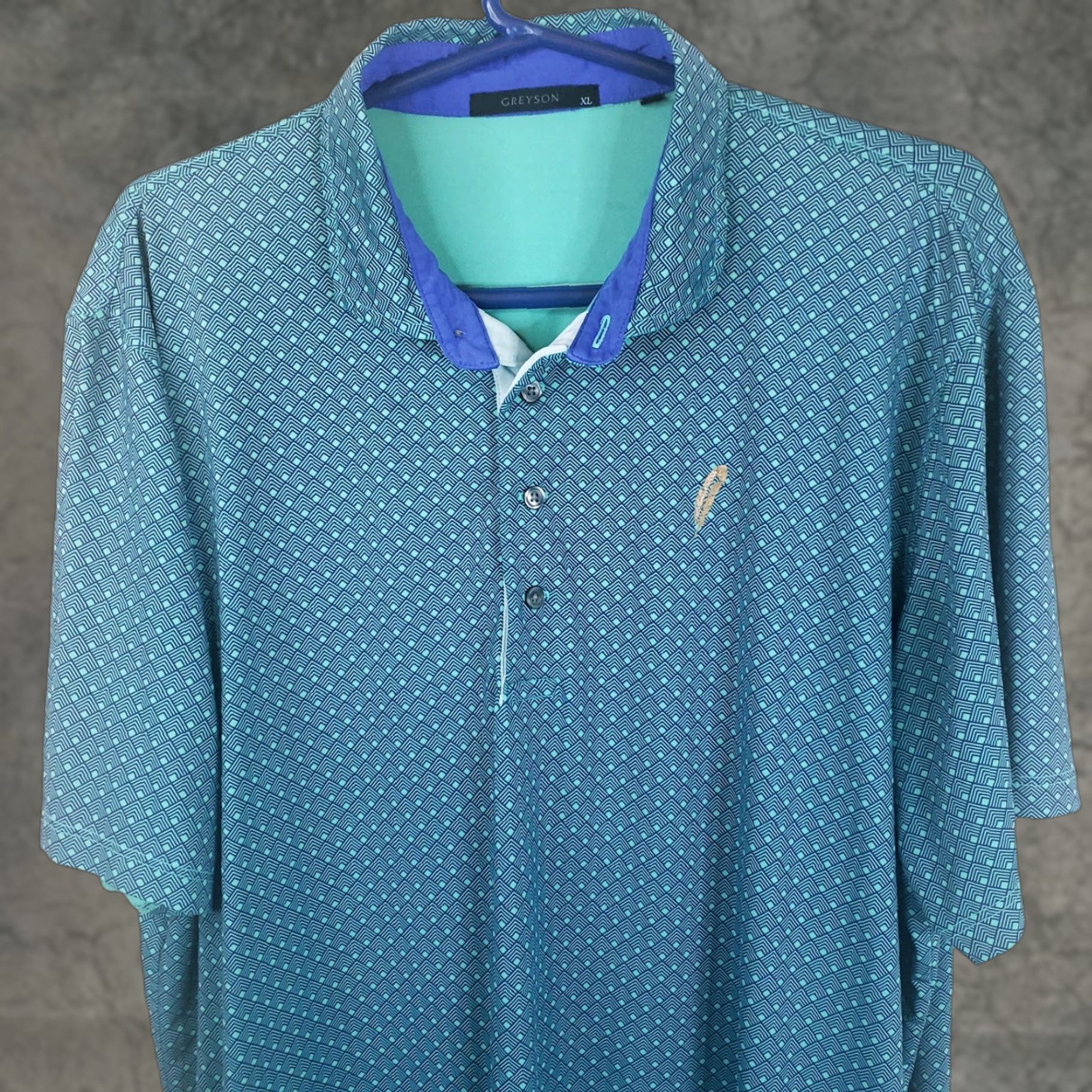 Vintage Greyson Polo Shirt Mens XL Blue Green Geometric Pattern Feather Logo Golf Performance Stretch Short Sleeve Polo Size US XL / EU 56 / 4 - 1 Thumbnail