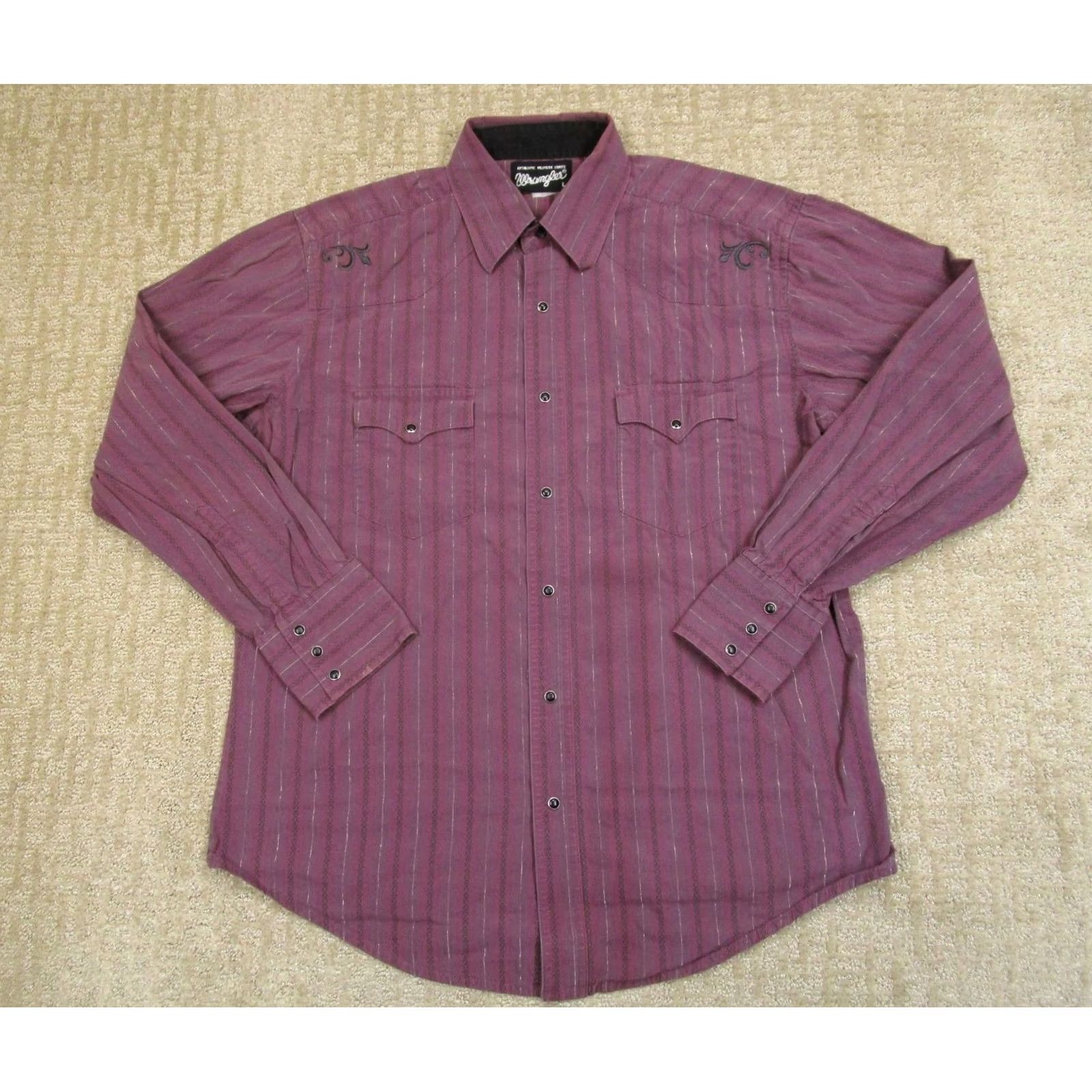 Wrangler Wrangler Pearl Snap Shirt Men L Purple Striped Western Long Sleeve Button-Up Size US L / EU 52-54 / 3 - 2 Thumbnail