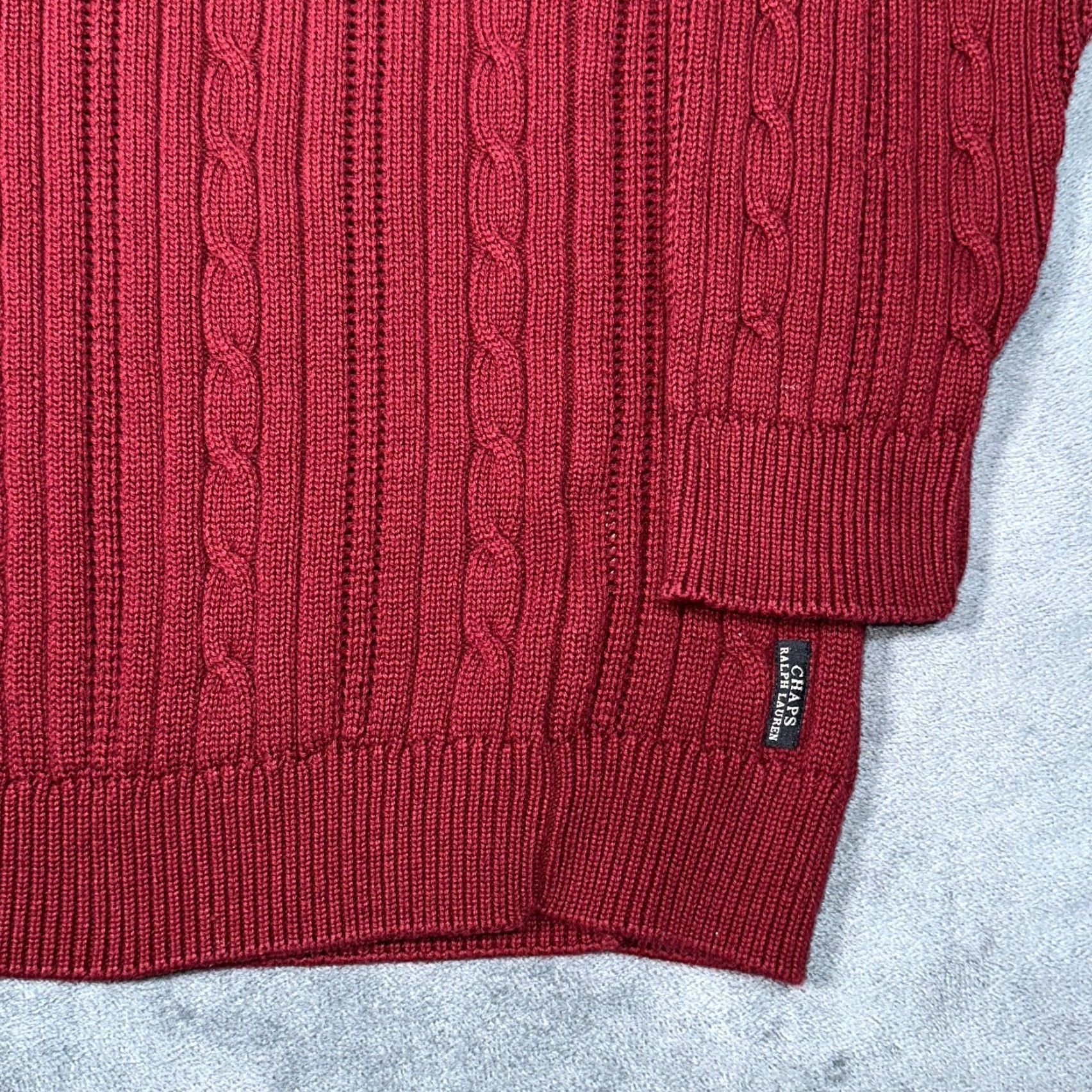 Ralph Lauren VINTAGE Ralph Lauren Fisherman Sweater Mens Big 1XB Red Crew Neck Oarsman Chaps Knit Cable-Knit Cotton 80s 90s Grunge Retro USA Size US XL / EU 56 / 4 - 3 Thumbnail