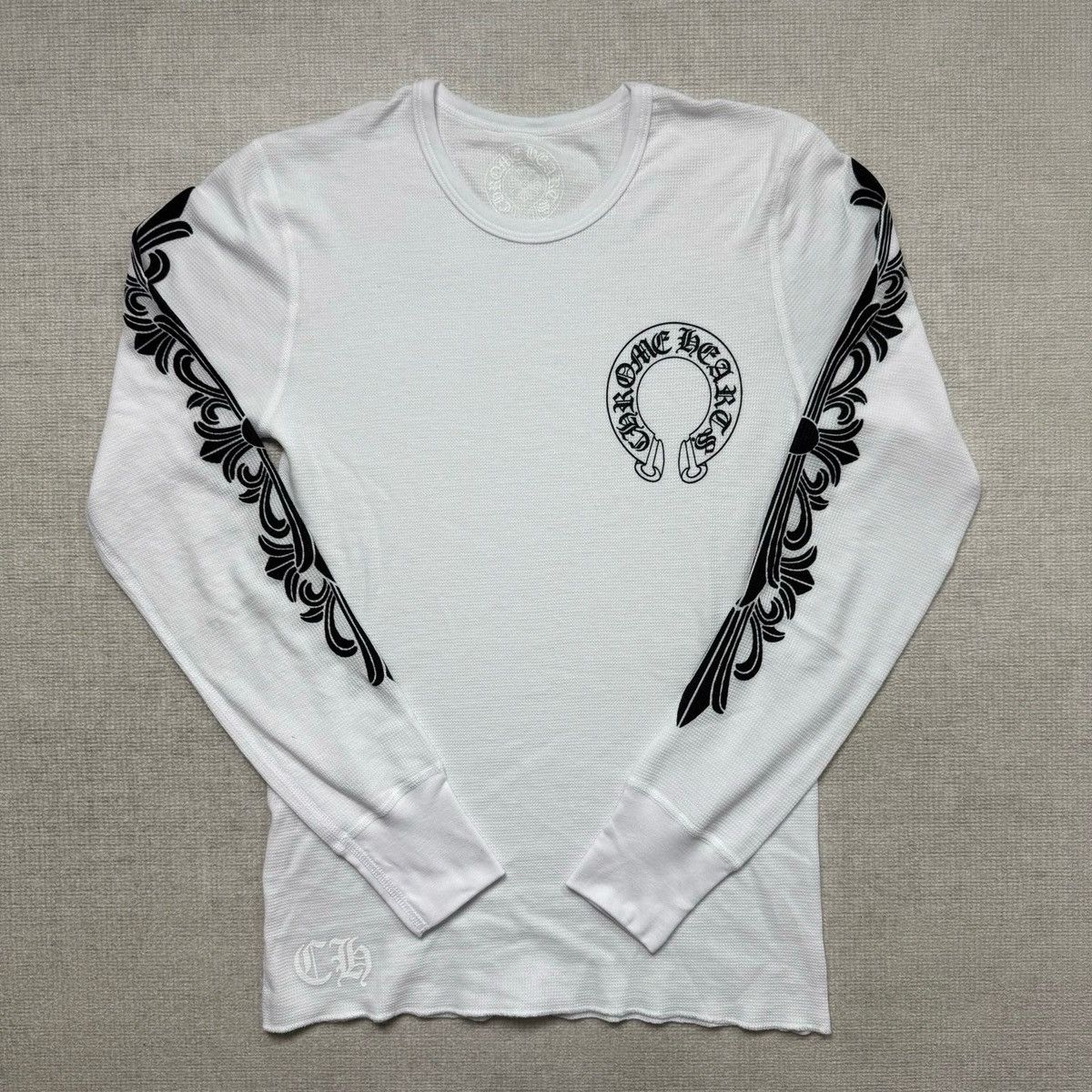 トップス CHROME HEARTS HORSESHOE THERMAL L/S TEE Buy Chrome Hearts Horseshoe Thermal Waffle T-Shirt 'Black' - 01383