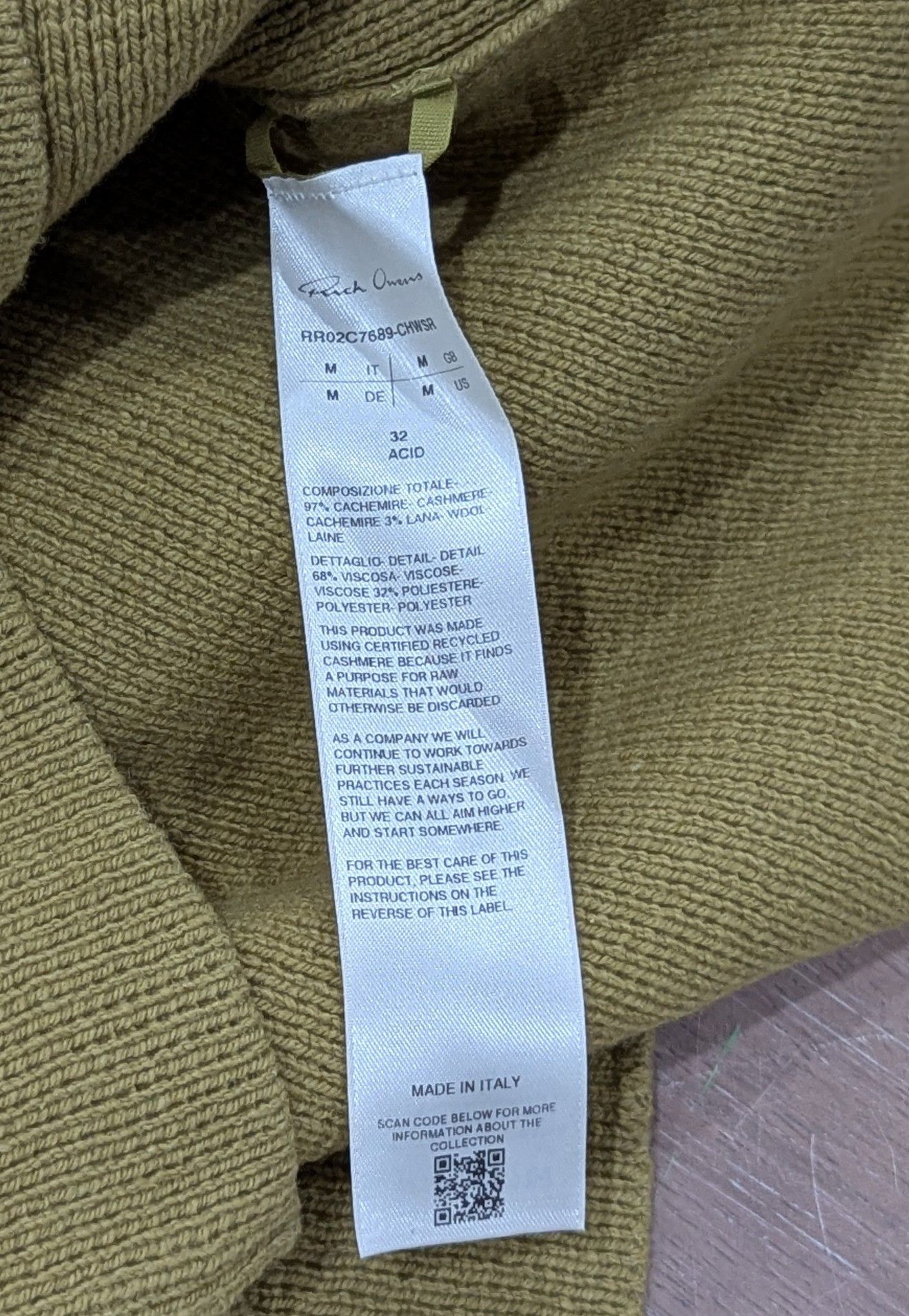 Rick Owens RICK OWENS Puffed Shoulder Cashmere Sweater Acid Medium Size US M / EU 48-50 / 2 - 6 Thumbnail