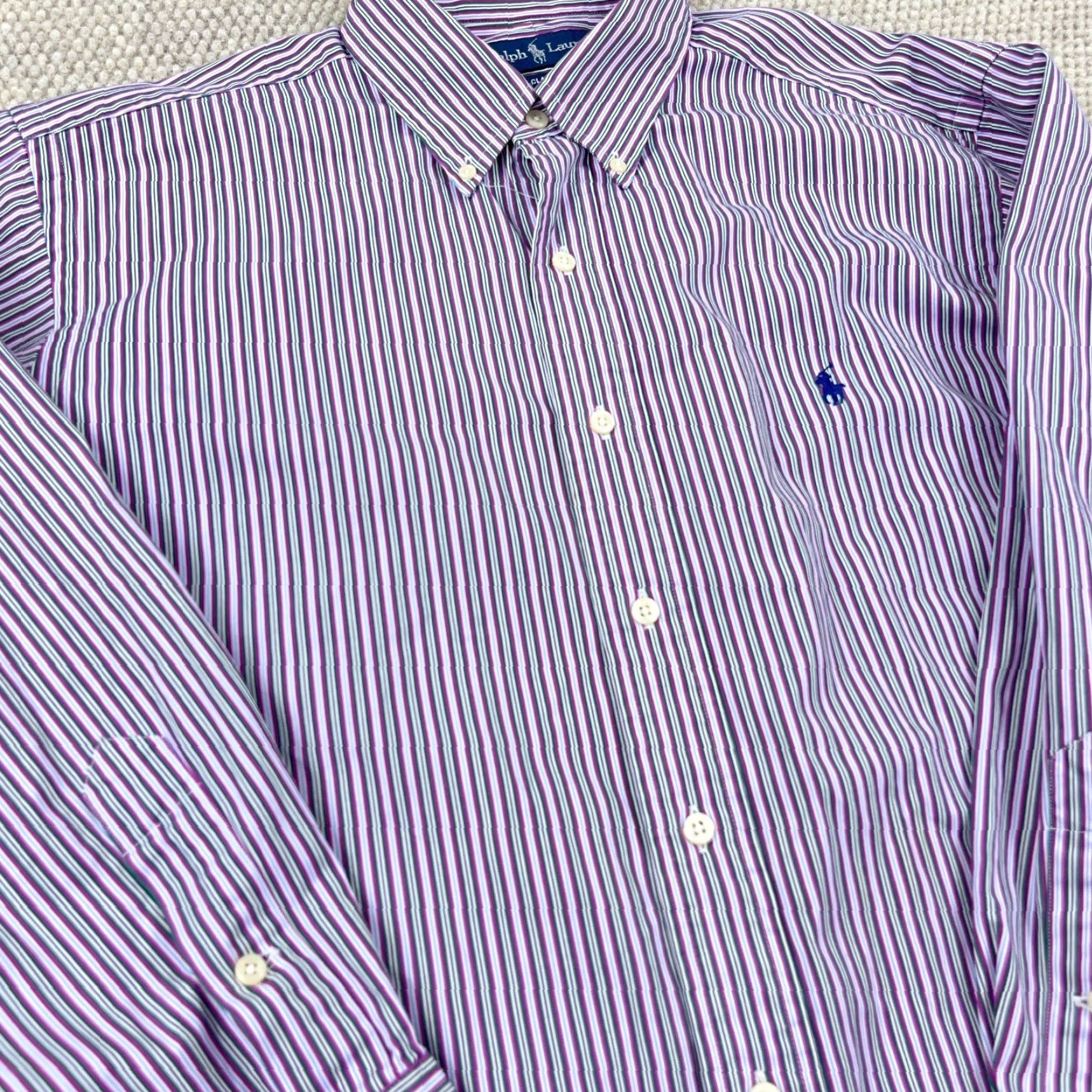 Polo Ralph Lauren Polo Ralph Lauren Shirt Men 17 34 XL Purple Button Up Striped Classic Fit Poplin Size US XL / EU 56 / 4 - 5 Thumbnail
