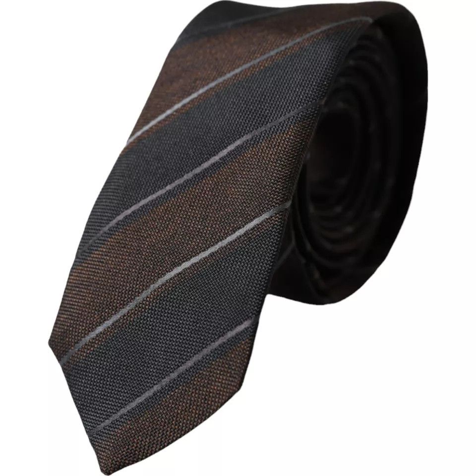 Dolce & Gabbana Brown Black Stripes Silk Adjustable Men's Tie (Pre-Owned) Size ONE SIZE - 1 Thumbnail