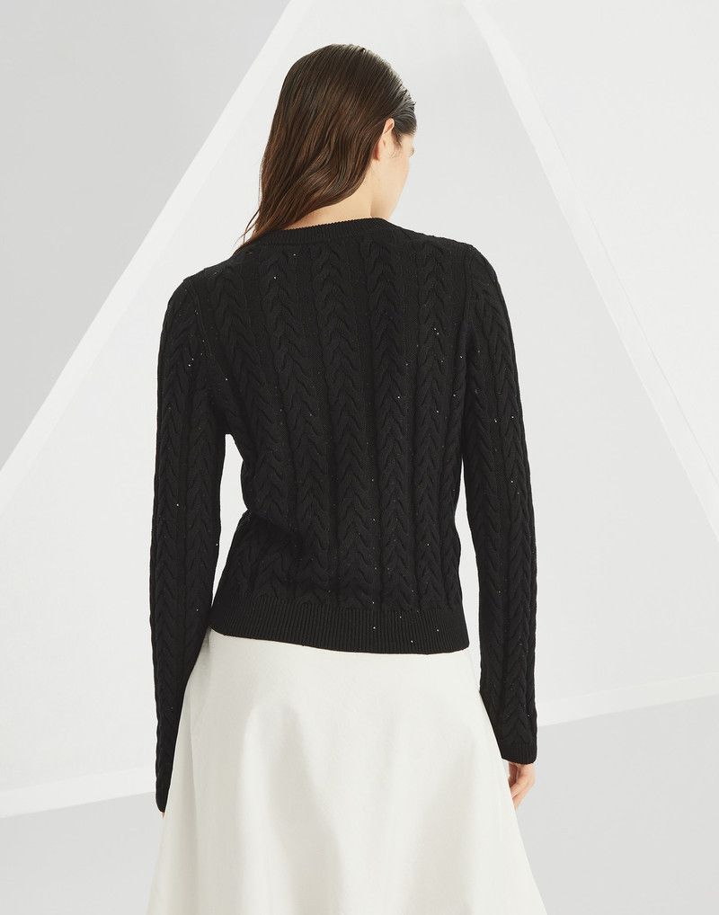 Brunello Cucinelli o1la1rc1a0326 Dazzling Double Cable Cardigan in Black Size M / US 6-8 / IT 42-44 - 2 Thumbnail