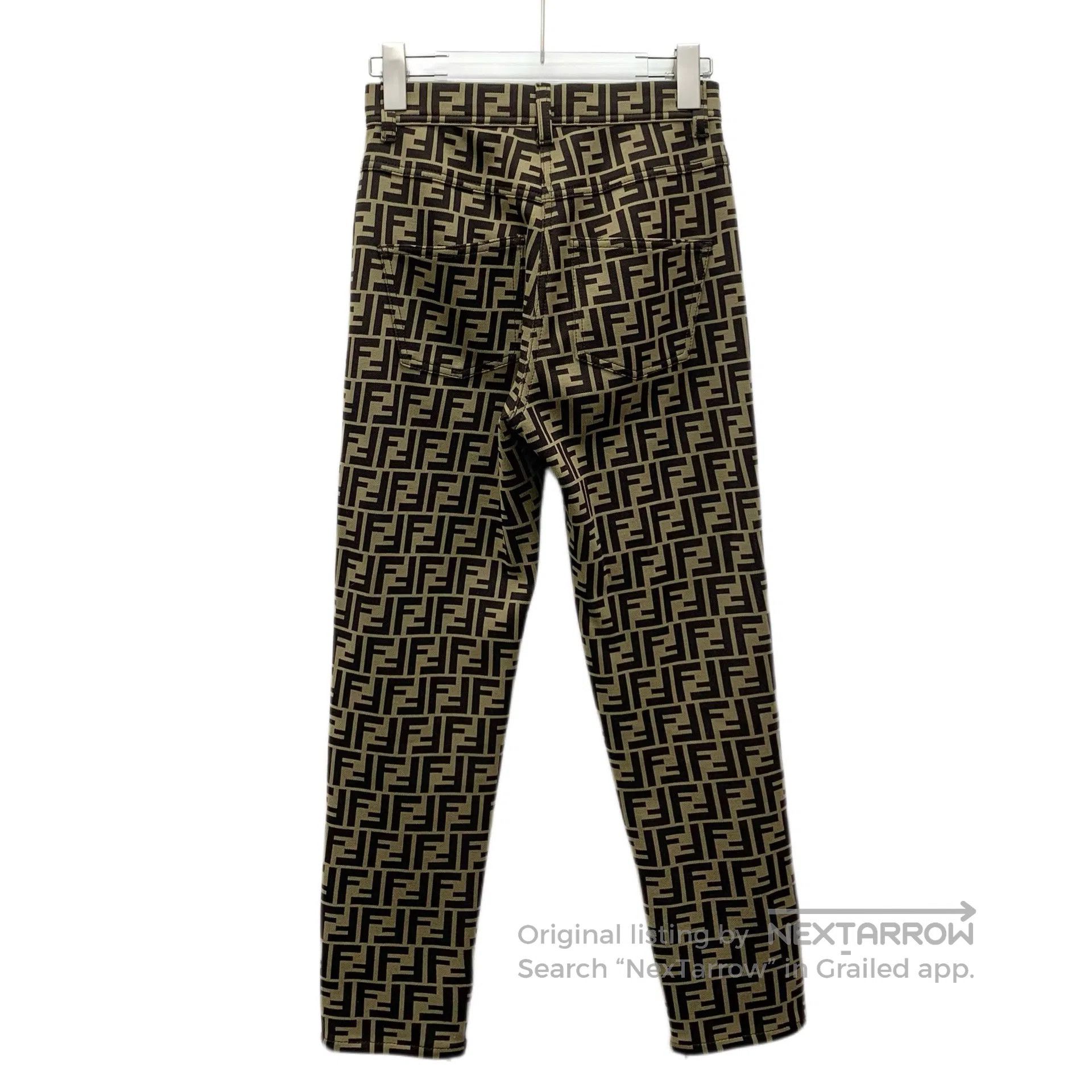 Fendi FENDI Dark Brown Double F Printed Cotton Casual Trousers| Size US 40 / EU 56 - 2 Thumbnail