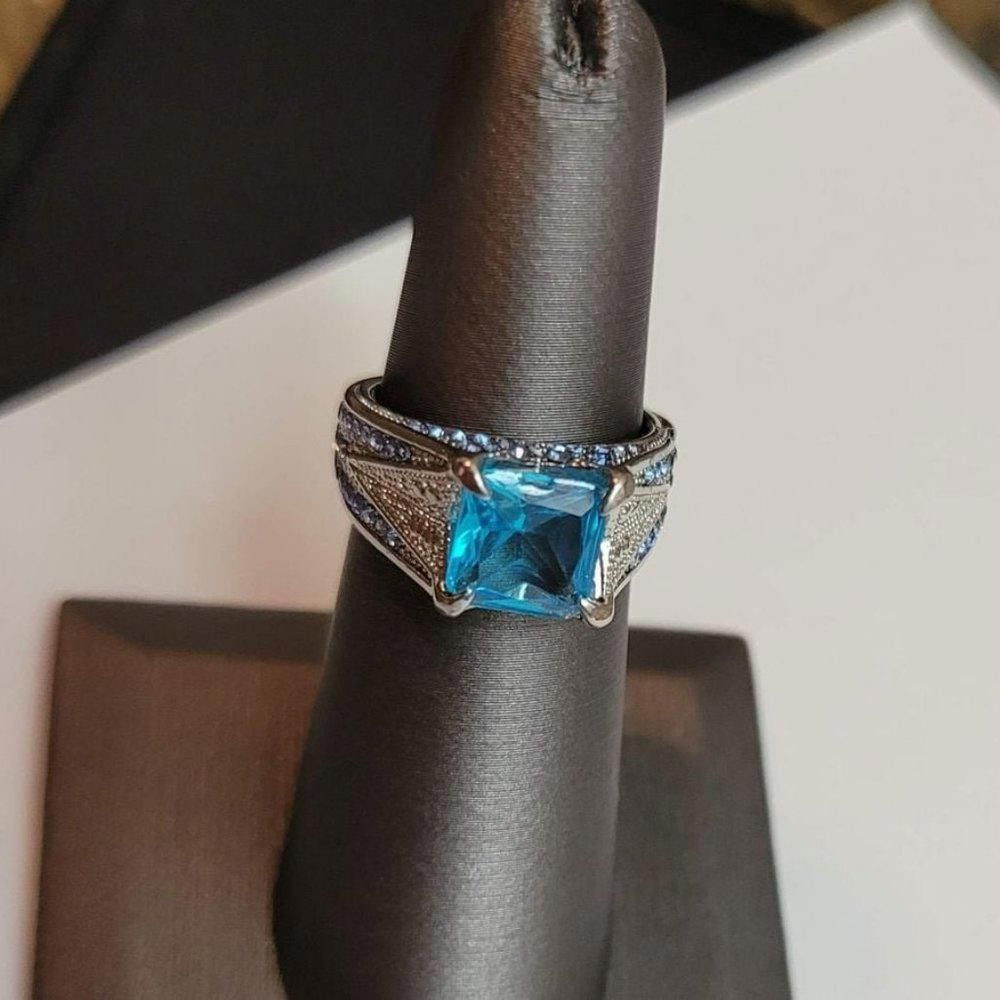 Designer 925 Sterling Silver Square Blue Aquamarine Ring - Size 7 Size ONE SIZE - 4 Thumbnail