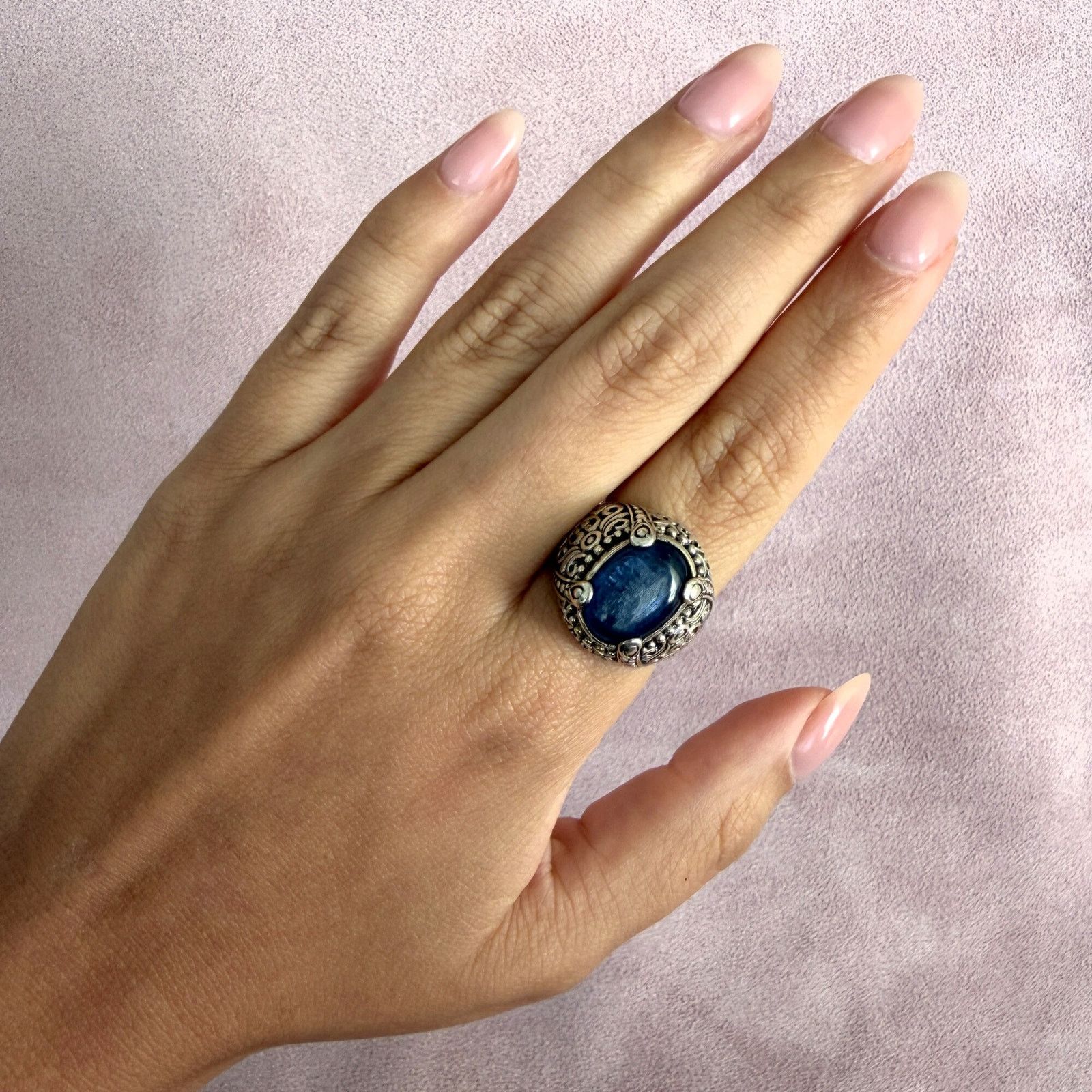 Sterling Silver sterling silver beaded scroll kyanite cabochon ring size 9 Size ONE SIZE - 2 Thumbnail