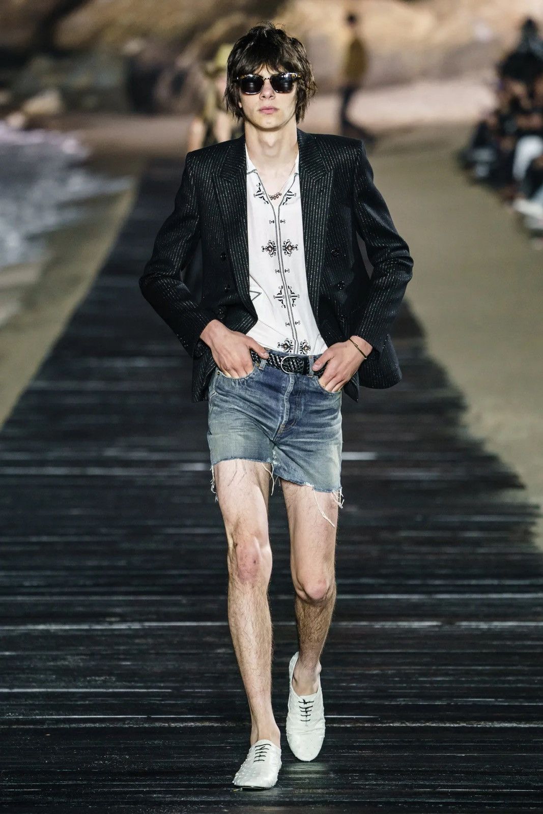 Saint Laurent Paris SS20 Saint Laurent Gold Threaded Pinstripe Blazer Jacket Size 50R - 2 Thumbnail