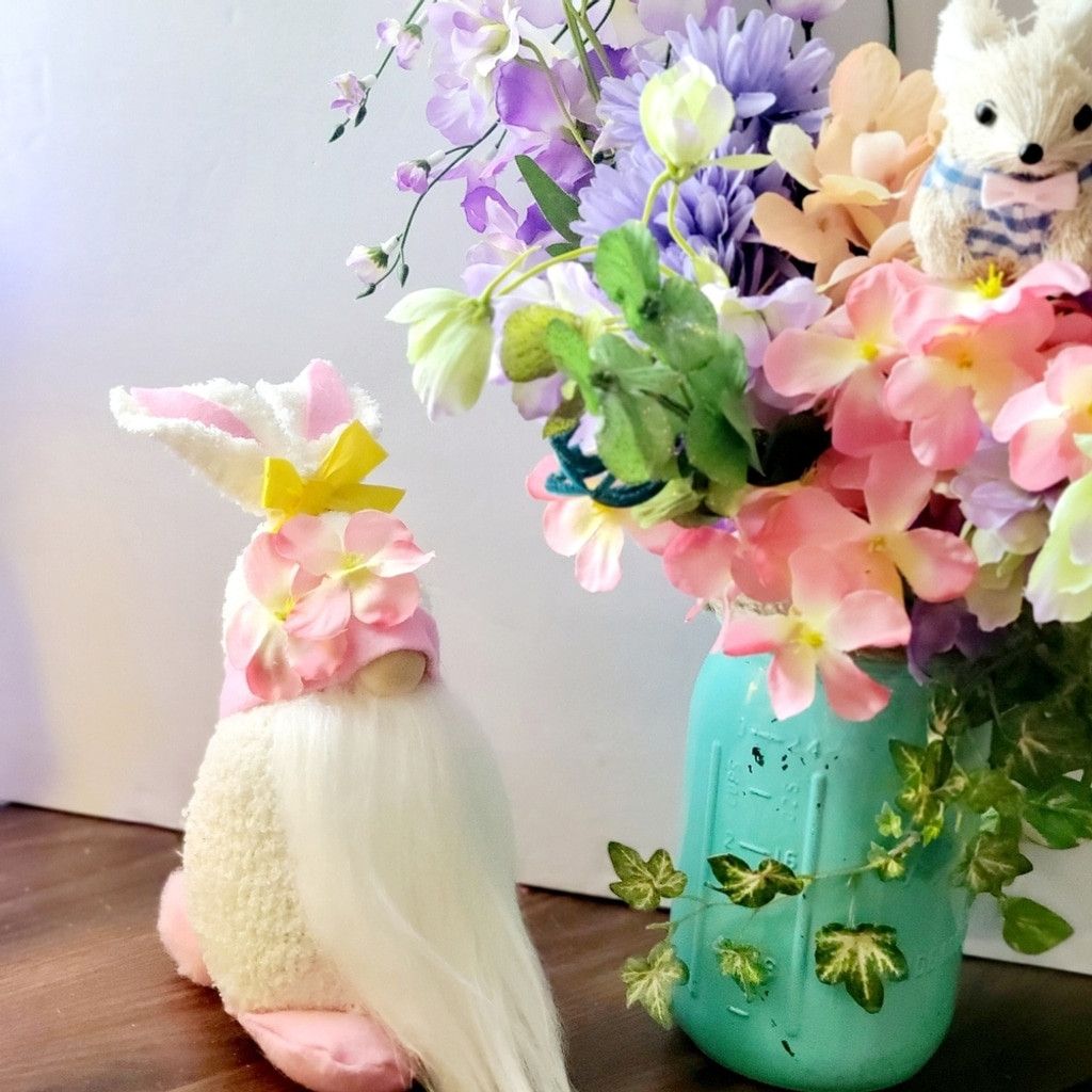 Handmade Pink Plumeria Flower Easter Bunny Spring Time Gnome Size ONE SIZE - 2 Thumbnail