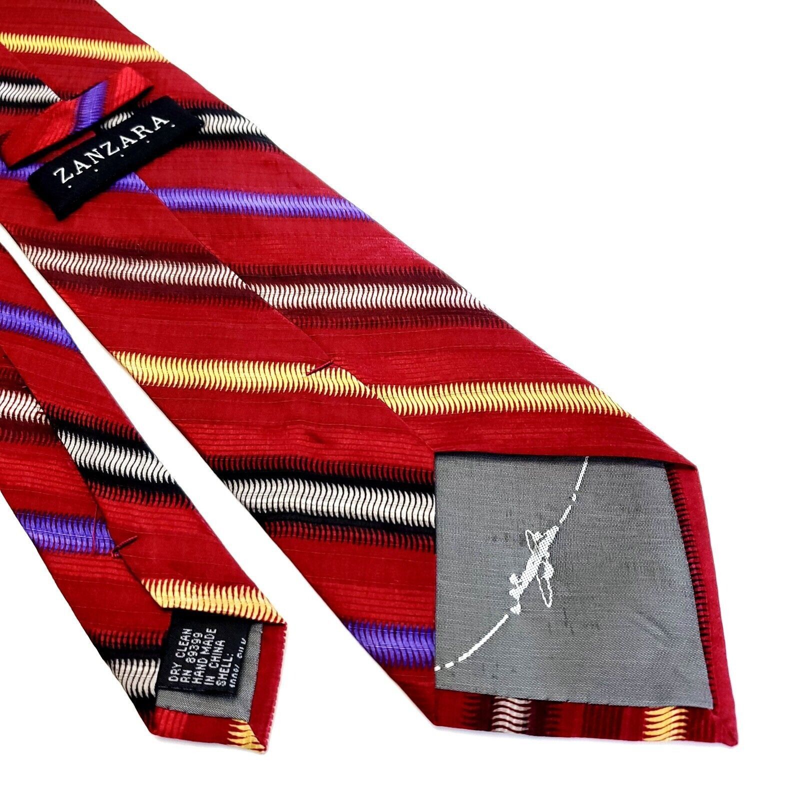 Designer Zanzara Red Multi-Colored Striped Woven Silk Tie Size ONE SIZE - 5 Thumbnail