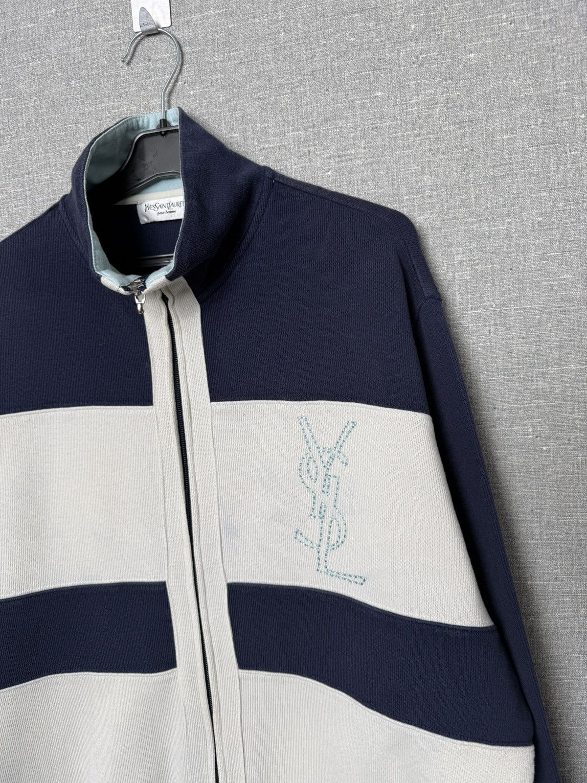 Yves Saint Laurent Vintage Yves Saint Laurent Zip Up Sweater Large YSL Logo Size US L / EU 52-54 / 3 - 3 Thumbnail