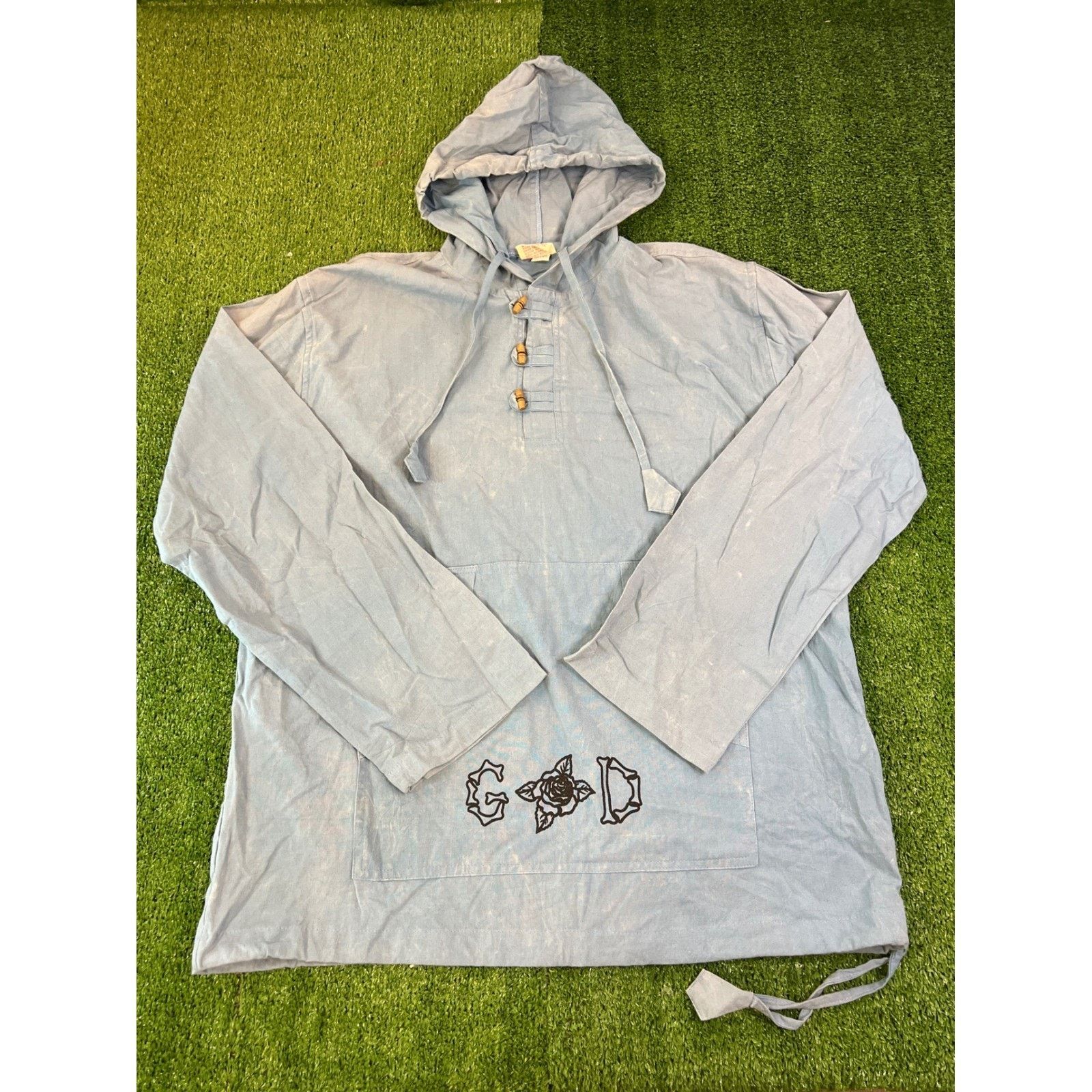 Tribal Streetwear Gypsy Rose GOD Skull Rose Light Blue Hoodie Mens XL Size US XL / EU 56 / 4 - 1 Thumbnail