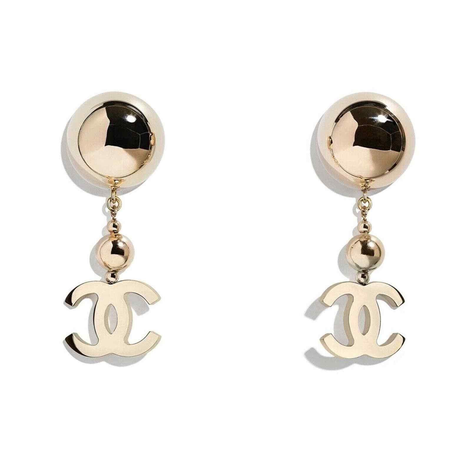 Chanel Chanel Gold Metal Balls Link Chain Dangle Drop Stud Earrings Size ONE SIZE - 1 Thumbnail