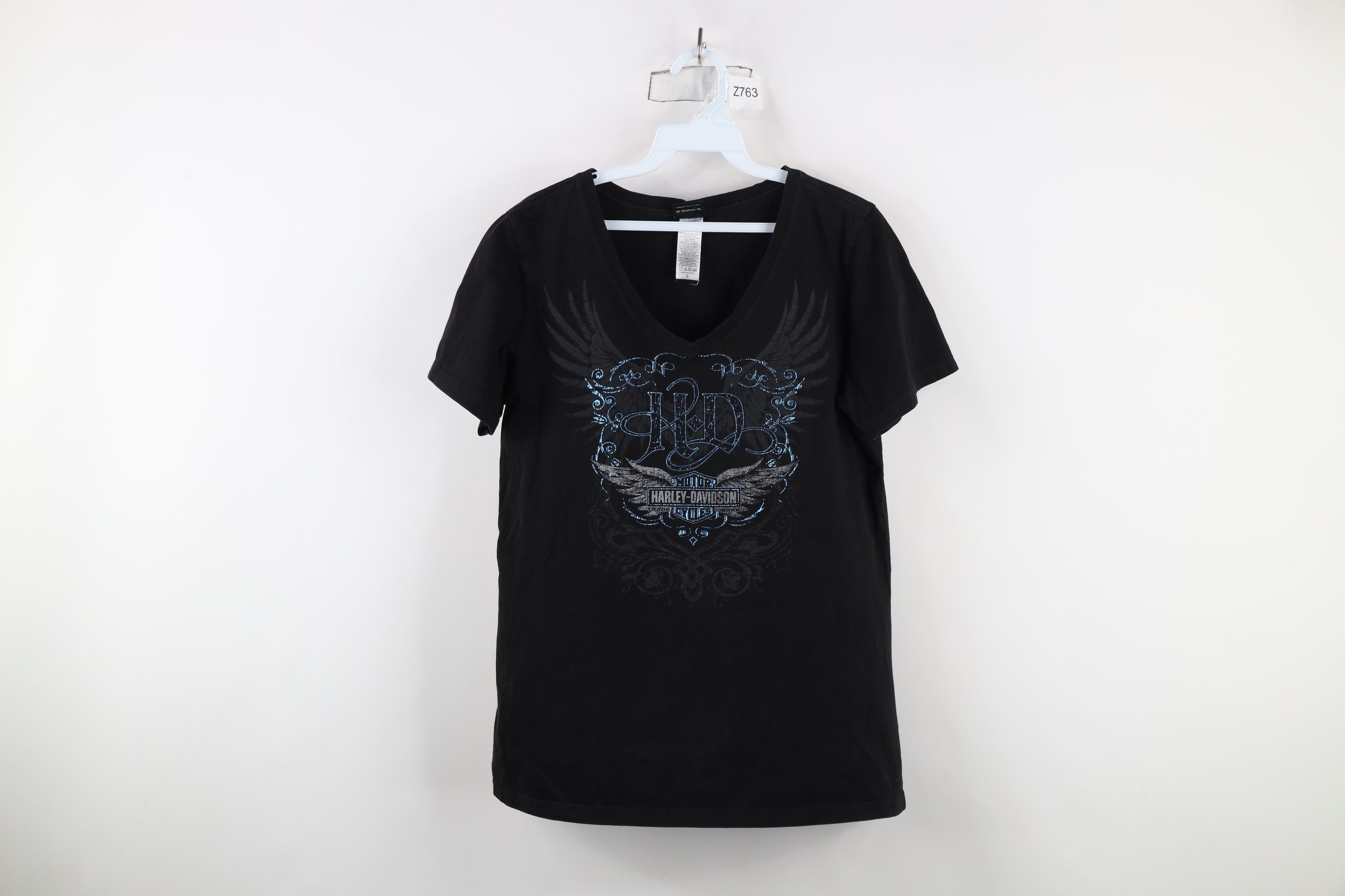 Harley Davidson × Vintage Y2K Harley Davidson Spell Out Tribal Eagle V-Neck T-Shirt Size L / US 10 / IT 46 - 1 Thumbnail