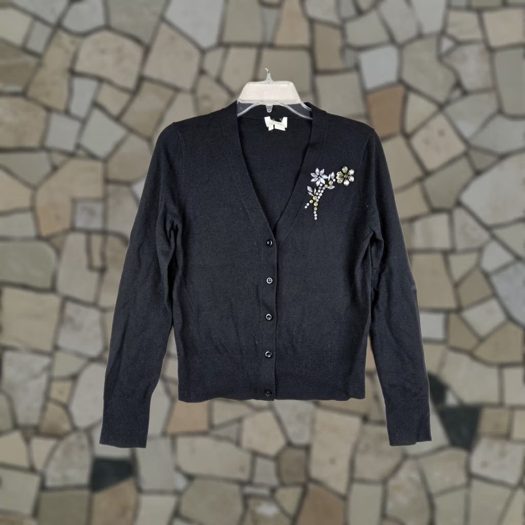 Vintage Kate Spade Cardigan Wool Blend Rhinestone Flowers Black S Womens Sweater Long Sleeve Size S Size S / US 4 / IT 40 - 1 Thumbnail