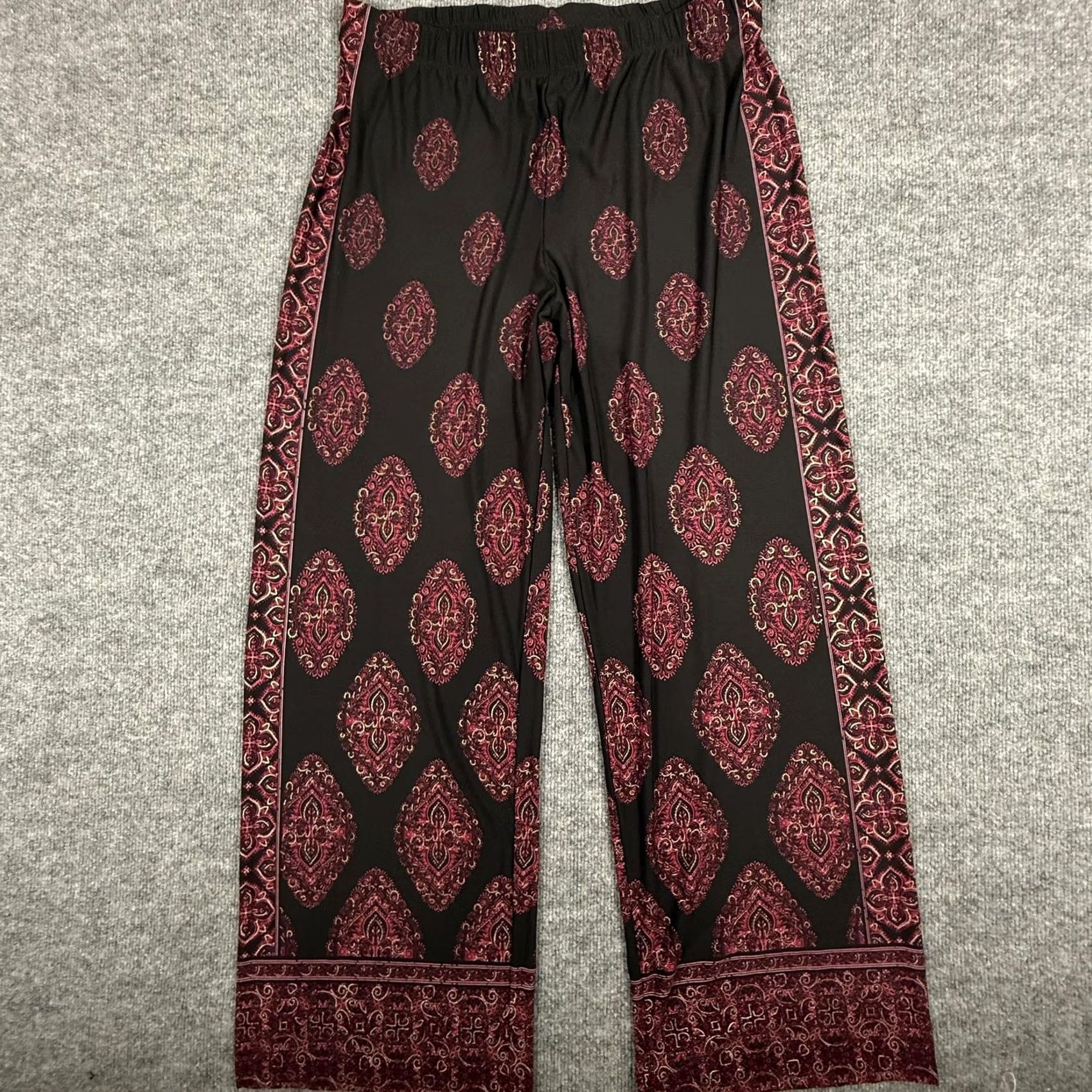 Vintage Susan Graver Pants Womens XL Black Red Paisley Stretch Pull On Boho Festival Size 36" / US 14 / IT 50 - 7 Thumbnail